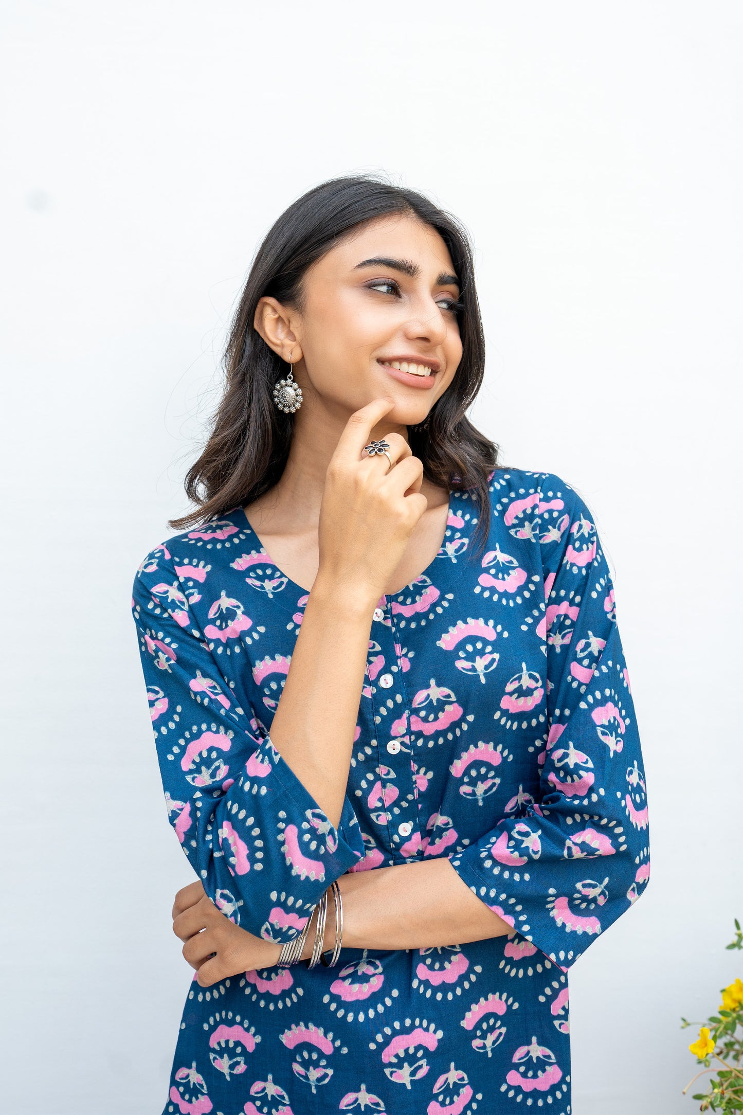 Blue Printed Cotton Kurta For Women's