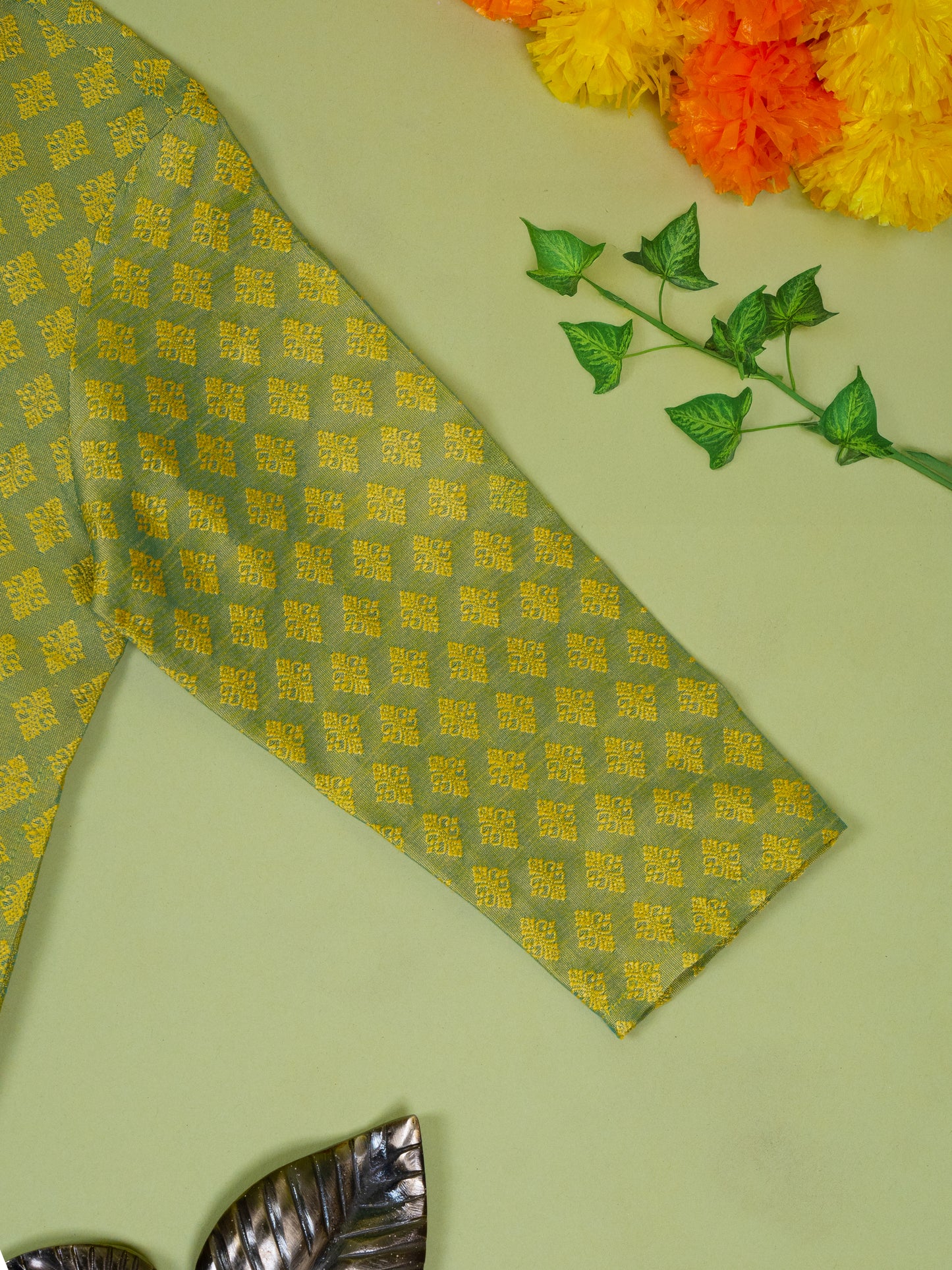 Green Banarasi Kurta For Boys