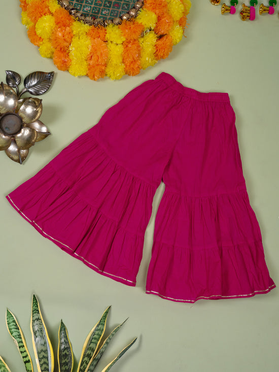 Turquoise Banarasi Chanderi Kurta Shrara Dupatta Set For Girls