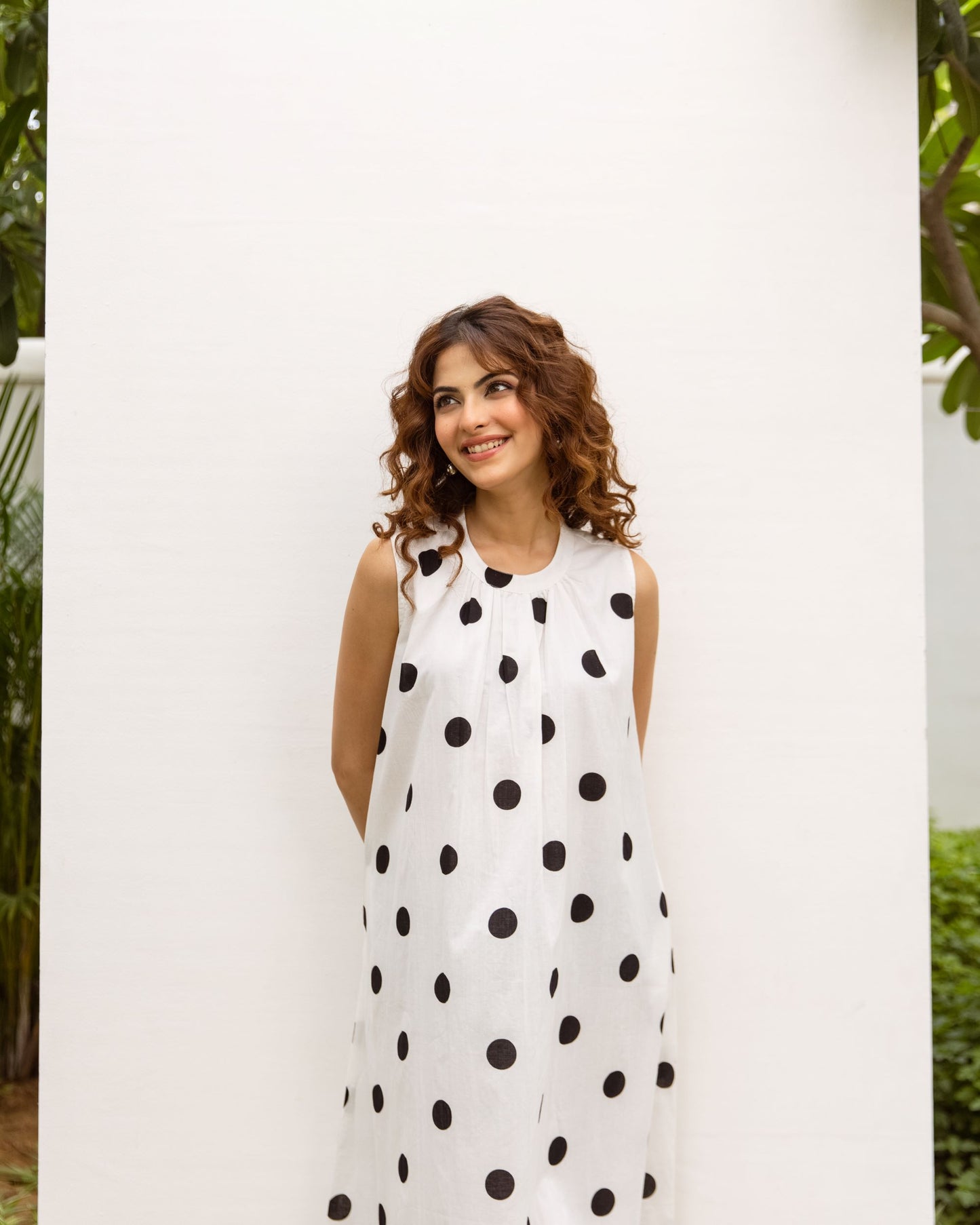 Classic Black & White Cotton Polka Dress