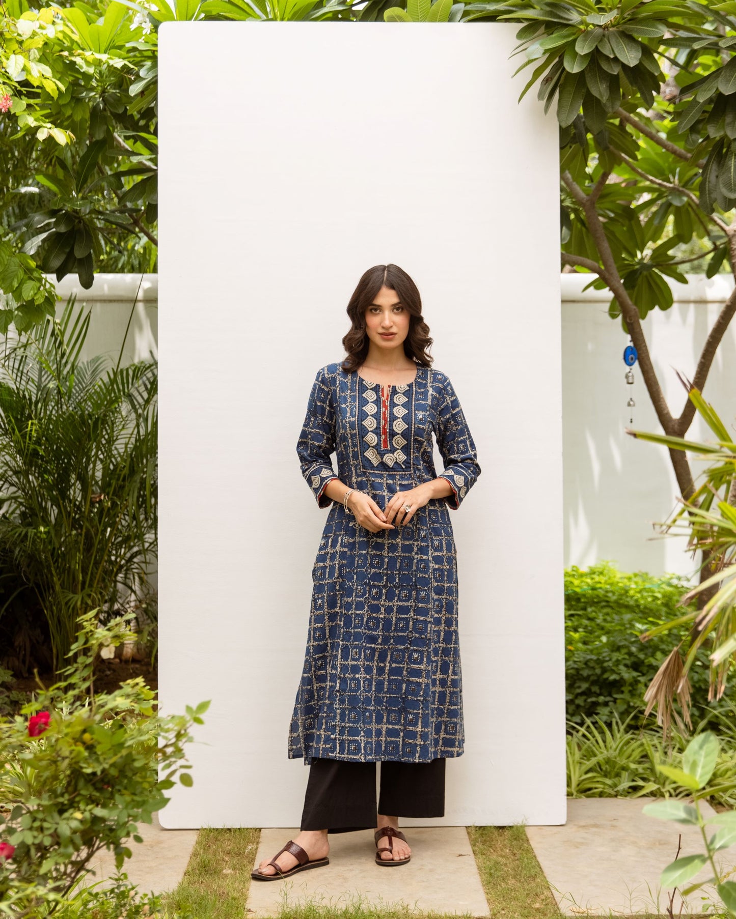 Blue Cotton Printed Kurta For Women's