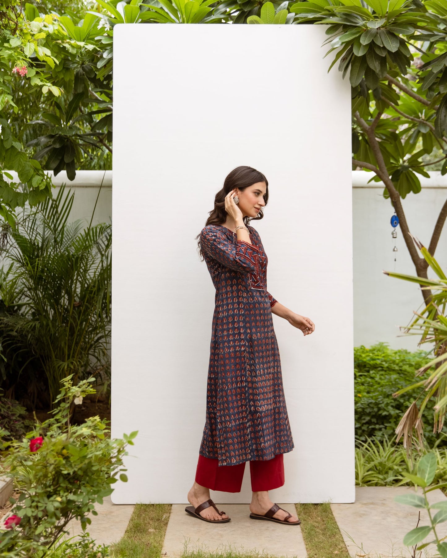 Navy Blue Cotton Printed Kurta For Women's