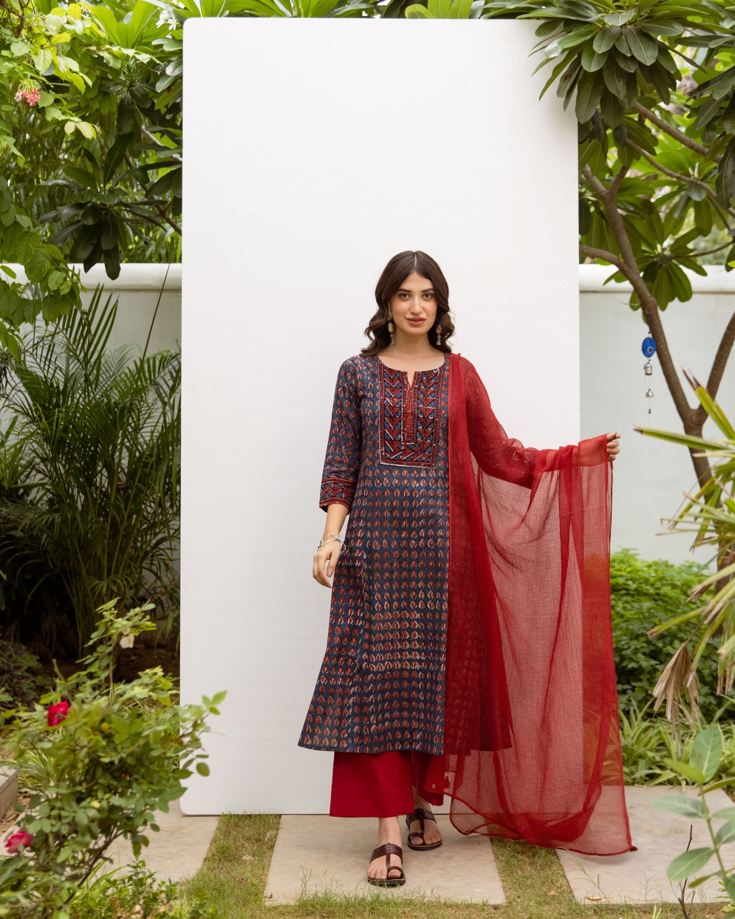 Navy Blue Cotton Printed Kurta For Women's