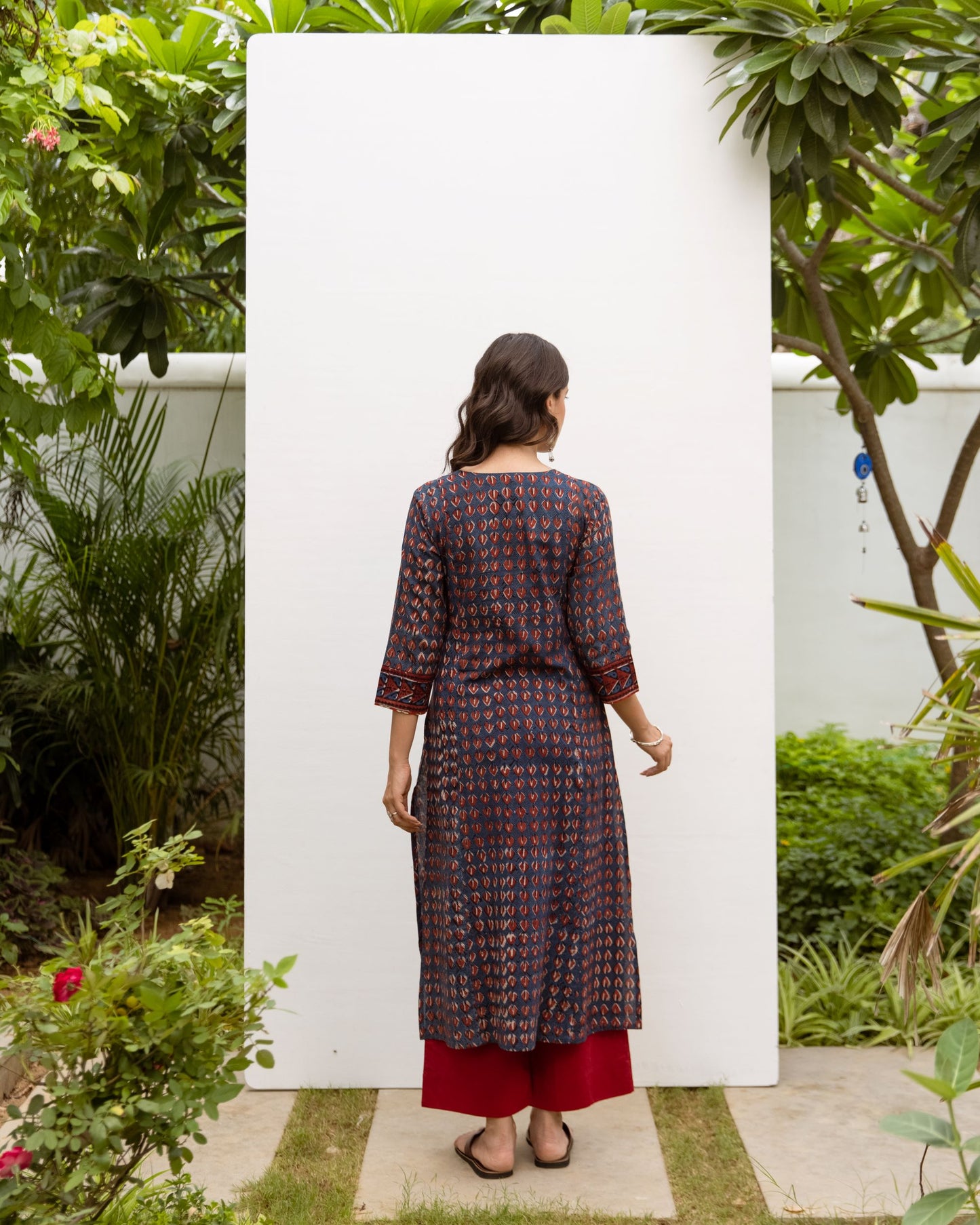 Navy Blue Cotton Printed Kurta For Women's