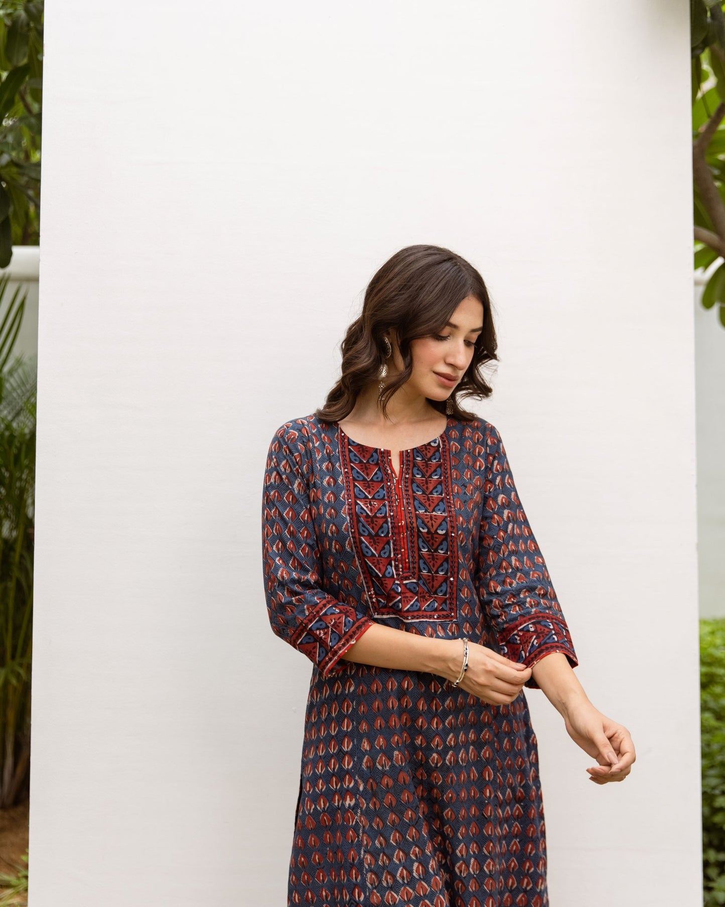 Navy Blue Cotton Printed Kurta For Women's