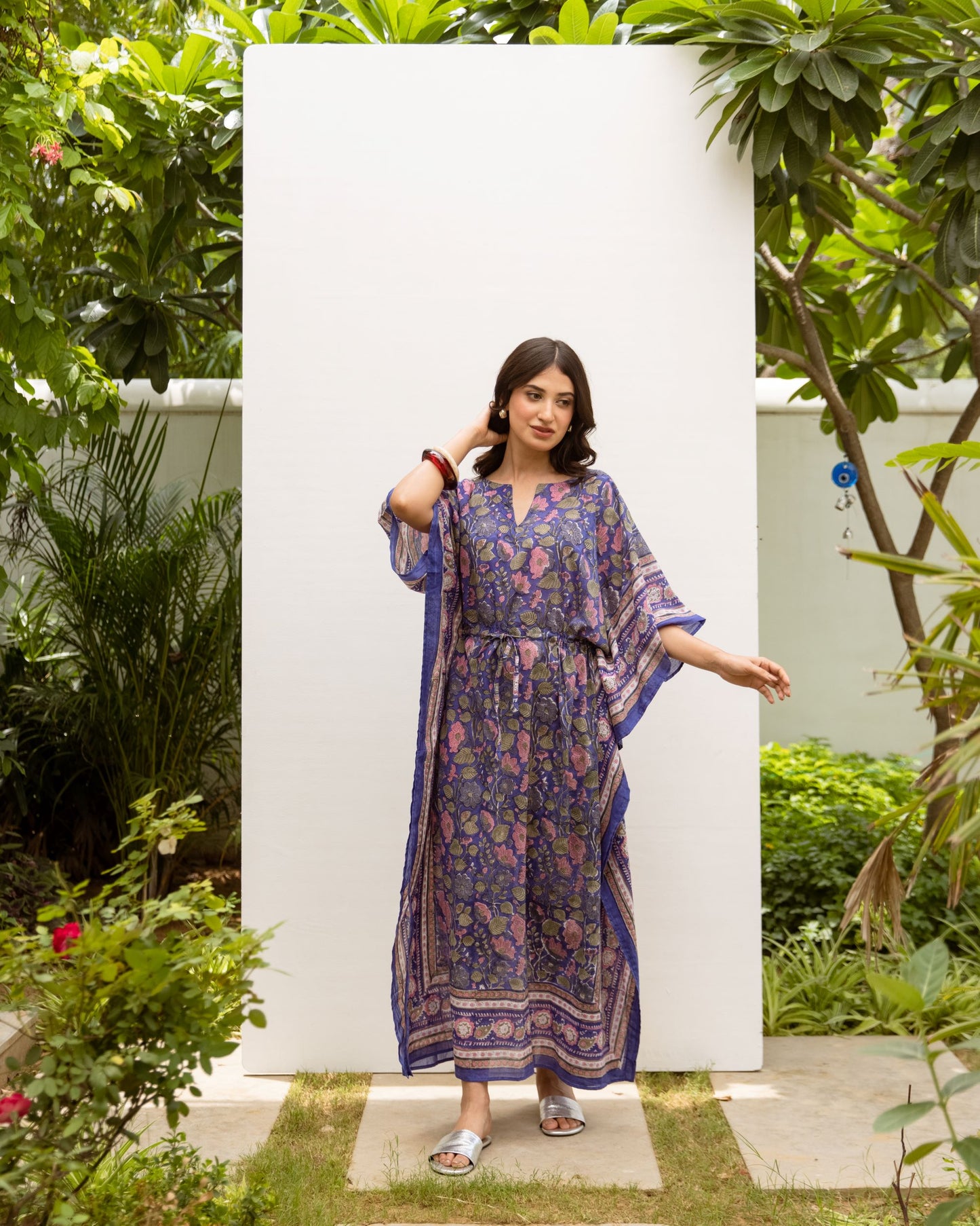 Cotton Block Printed Kafttan Dress For Women's