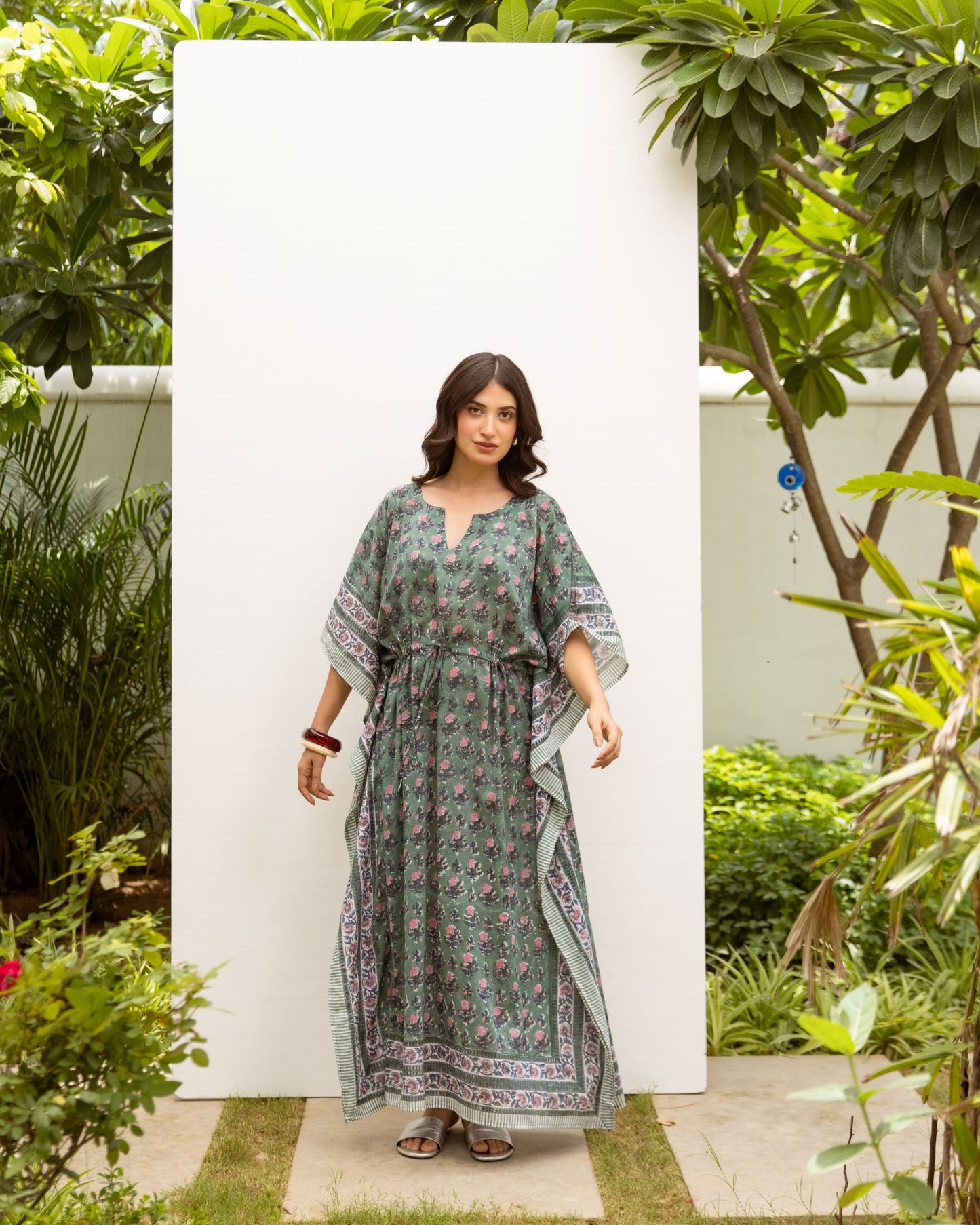Cotton Block Printed Kaftan Dress For Women's