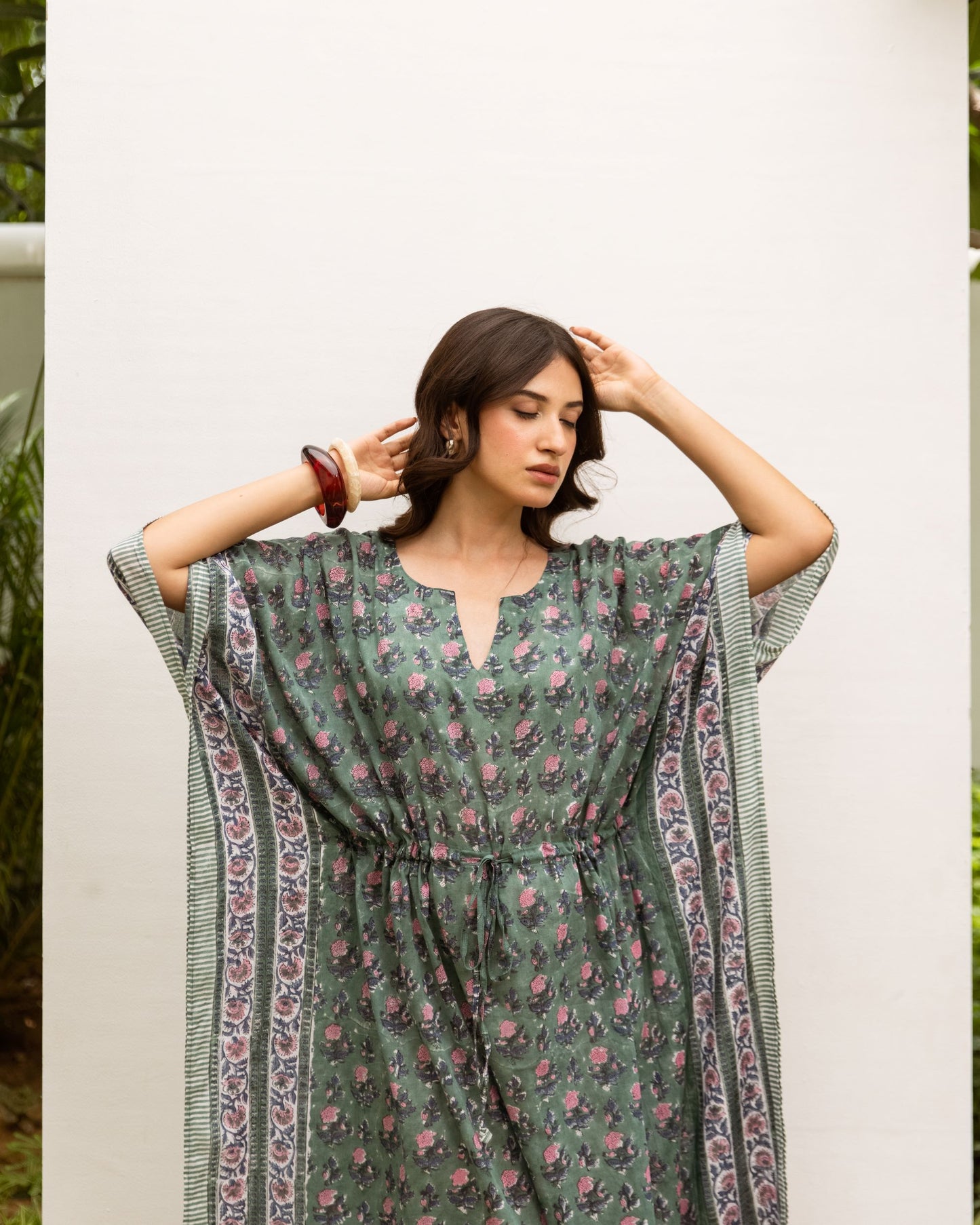 Cotton Block Printed Kaftan Dress For Women's