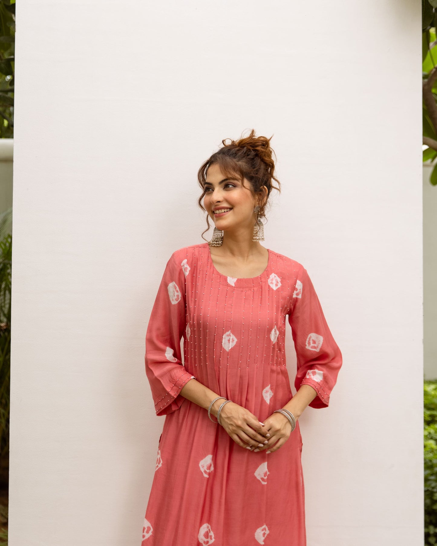 Peach Silk Bandhani Print Kurta For Women's