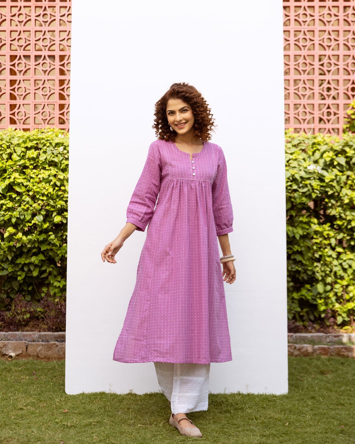 Purple Handloom Round A Line Kurta For Women's