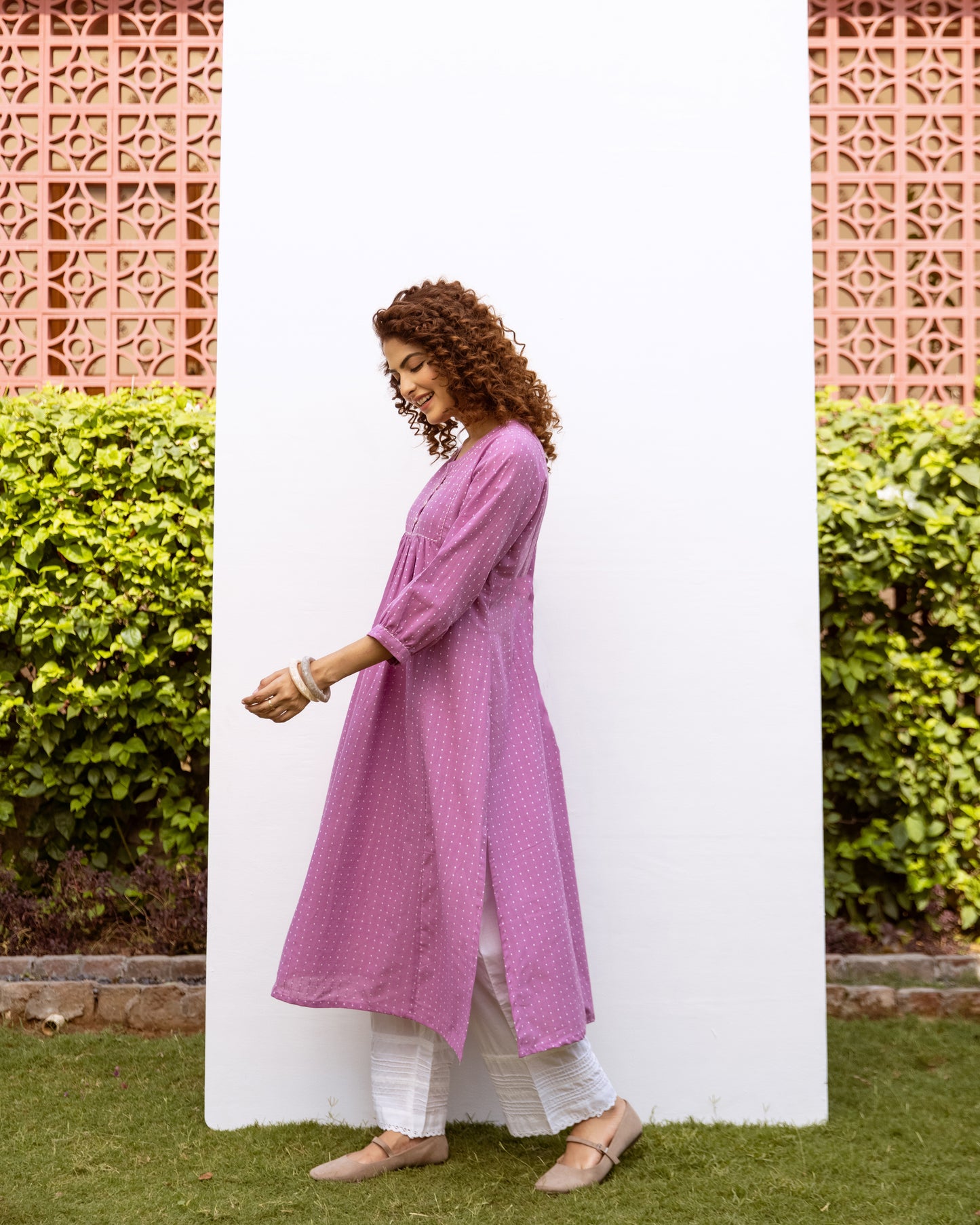 Purple Handloom Round A Line Kurta For Women's