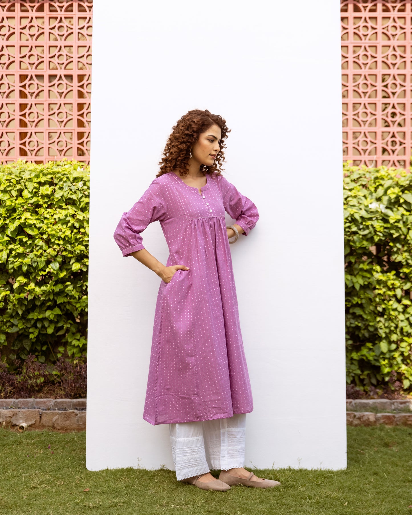 Purple Handloom Round A Line Kurta For Women's