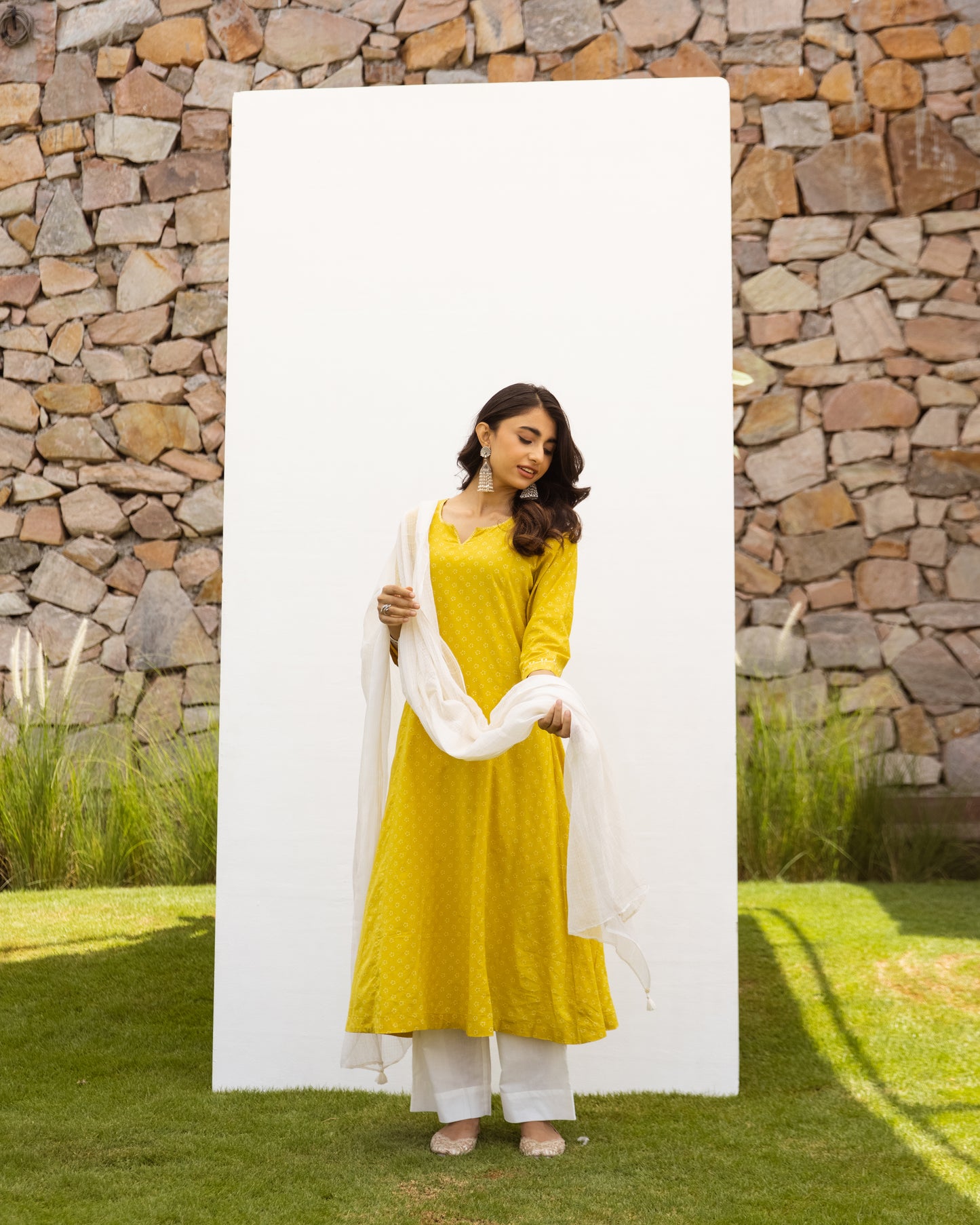 Yellow Cotton Printed Kurta For Women's