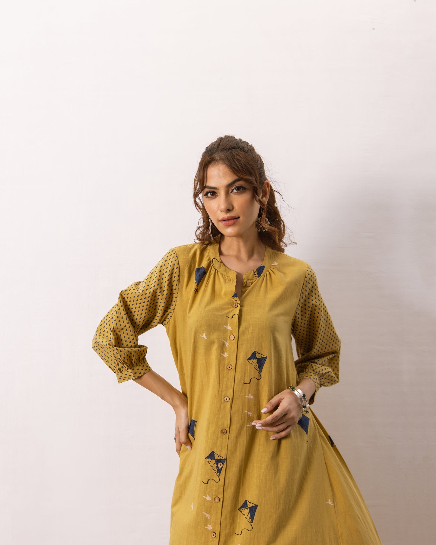 Mustard Cotton Slub Kurta Pant Set For Women's