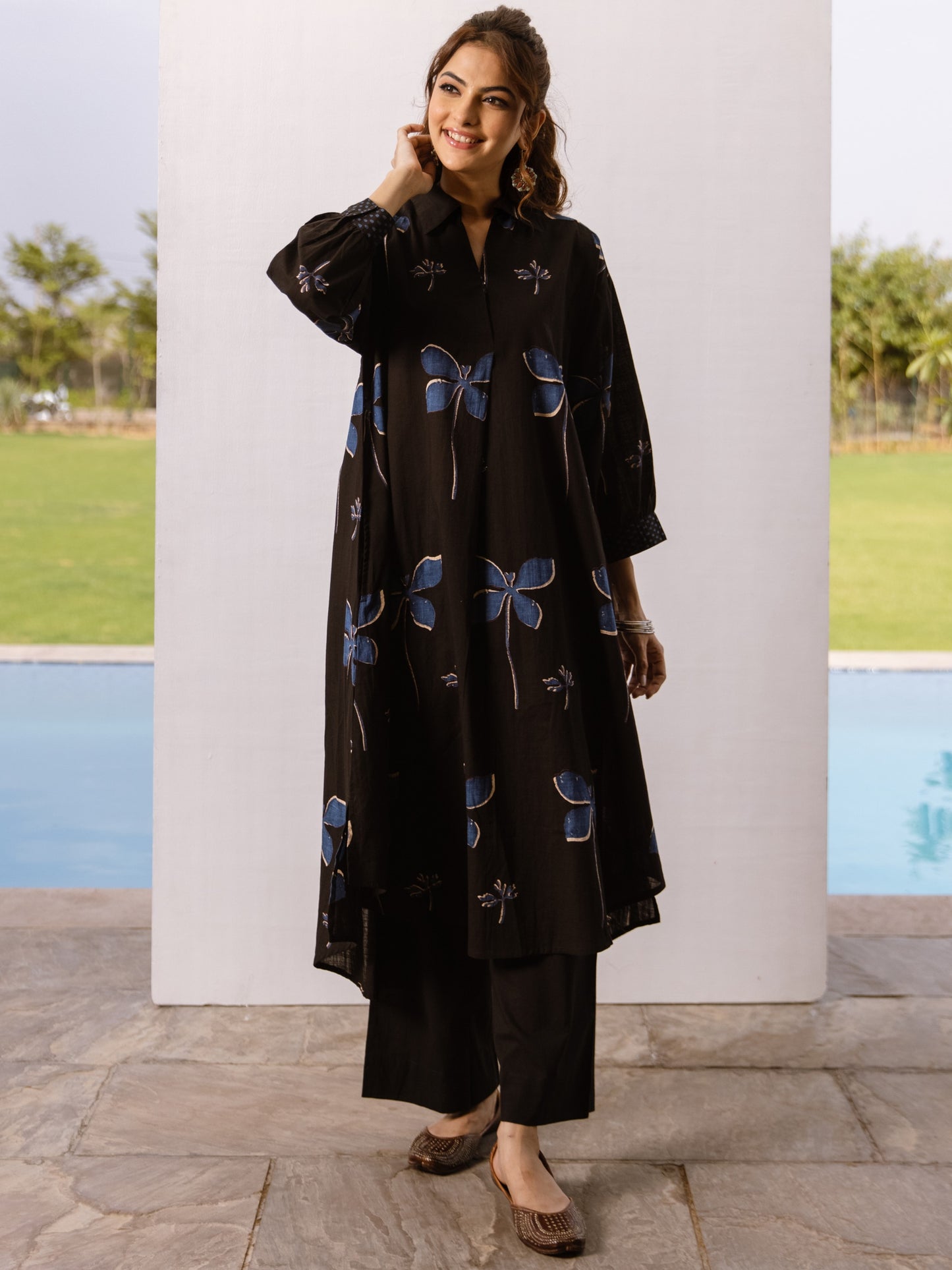 Black Dragonfly Cotton Kurta For Women's