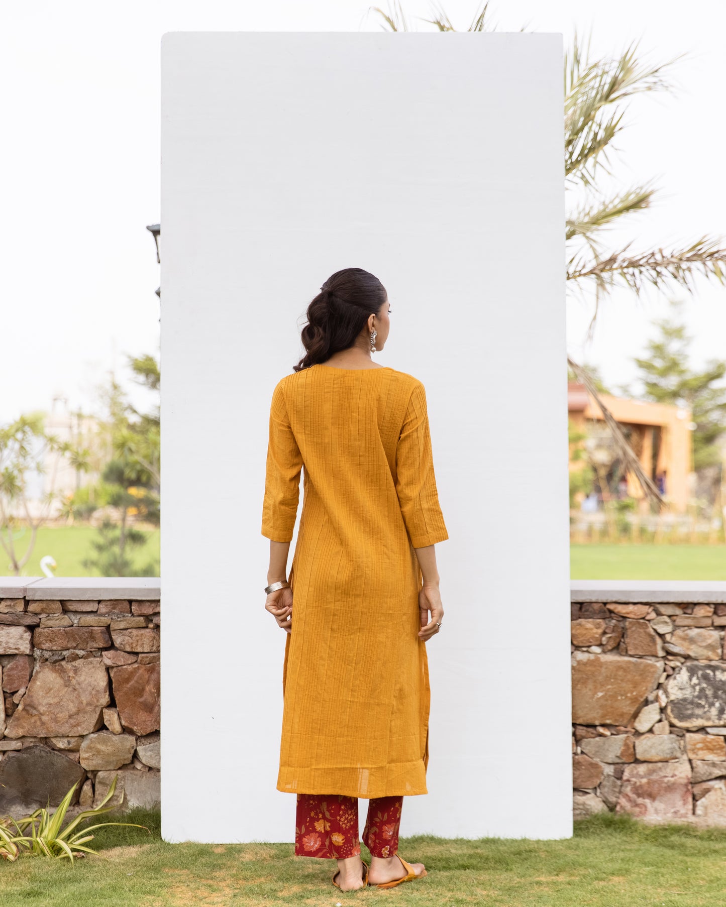 Mustard Cotton Slub Kurta For Women's