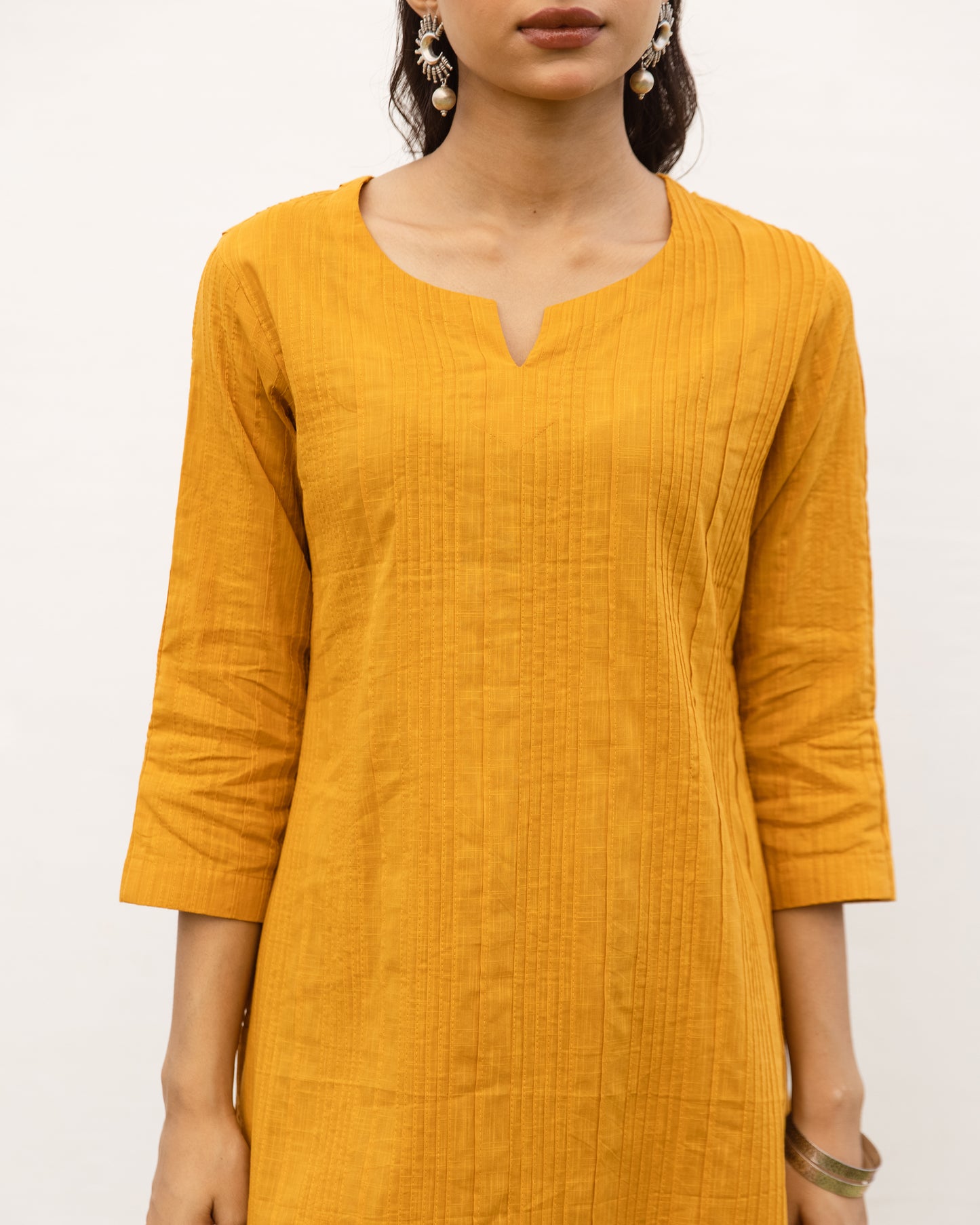 Mustard Cotton Slub Kurta For Women's