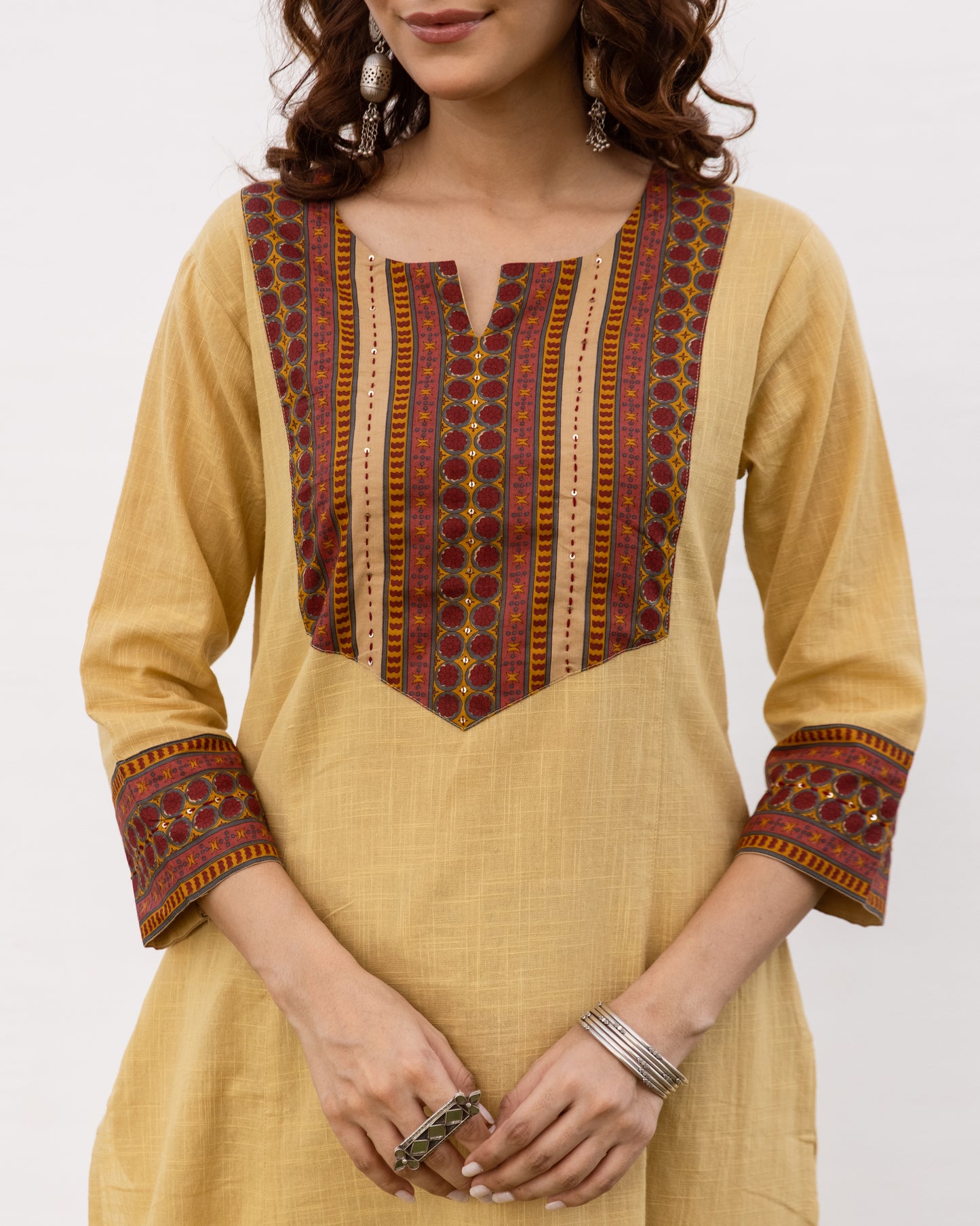 Yellow Cotton Flax Kurta Pant Set For Women's