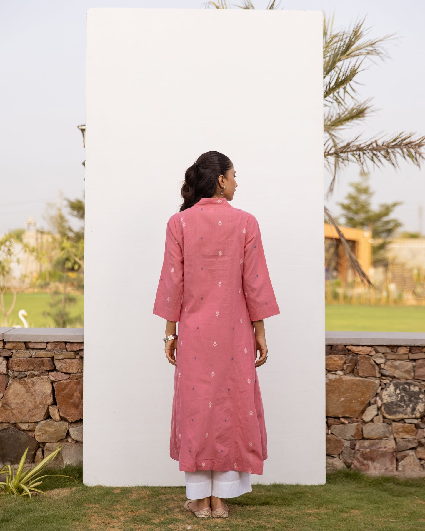 Rose pink Cotton Handloom Round Neck Kurta For Women's