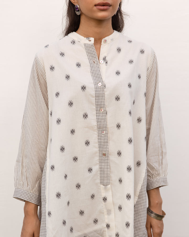 White Cotton Hnadloom Short Kurta For Women's