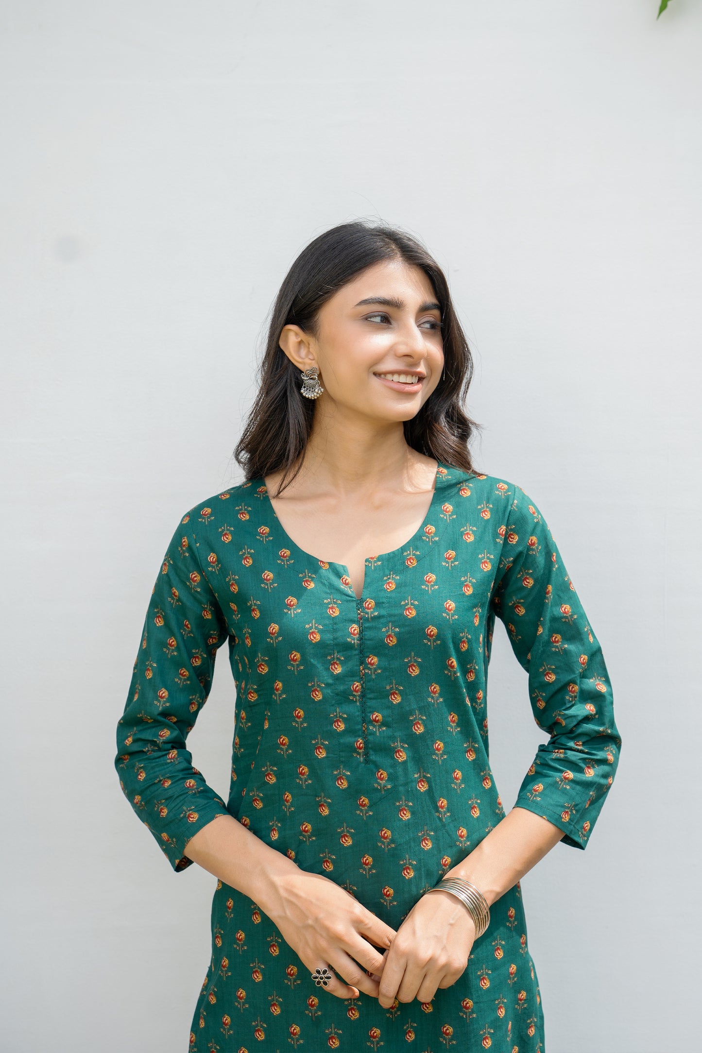 Green Cotton Printed Kurta For Women's