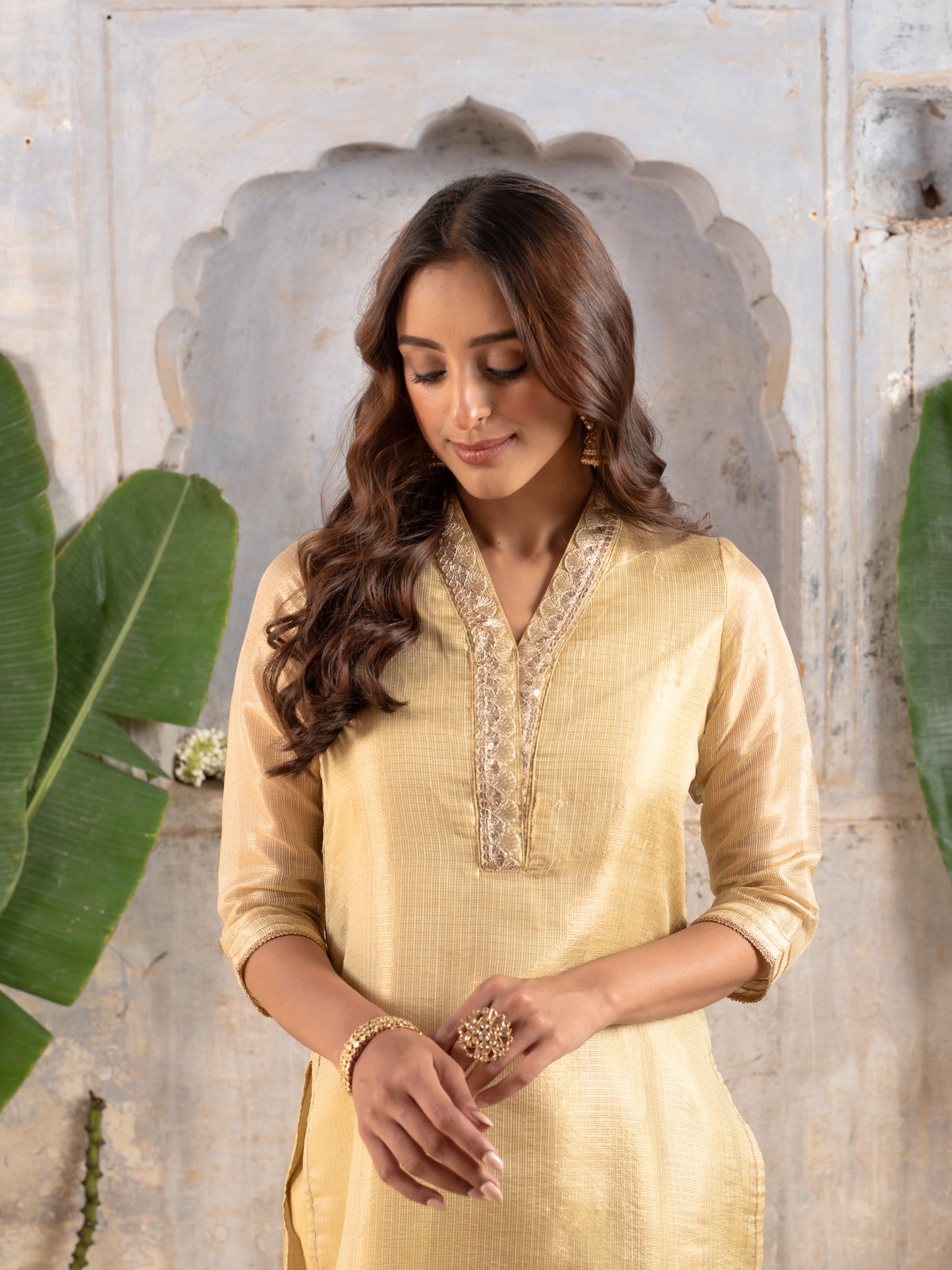Gold Kota Silk Kurta For Women's