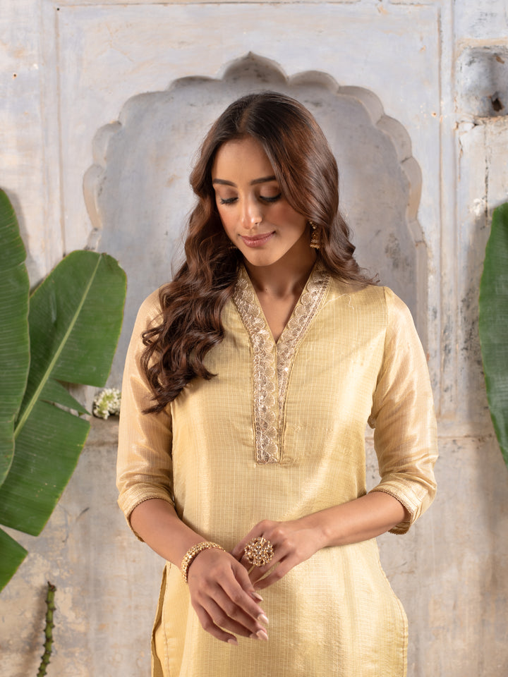 Gold Kota Silk Kurta For Women's