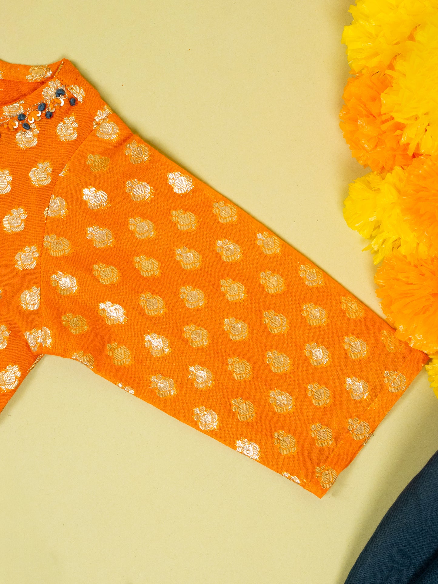 Orange Banarasi Chanderi Kurta Shrara Dupatta Set For Girls