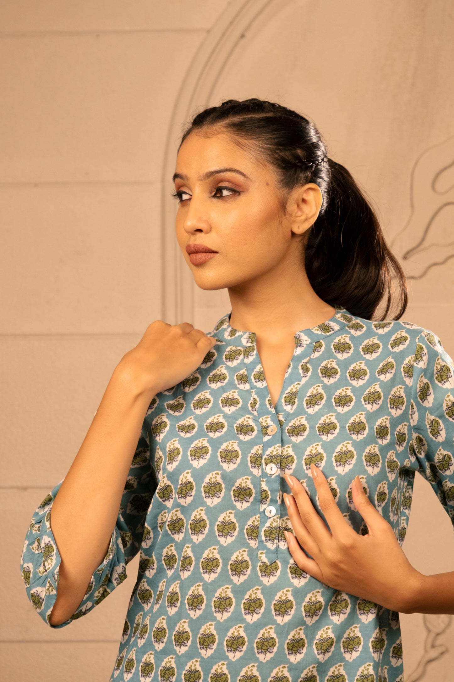 Powder Blue Cotton Co-Ord Set For Women's