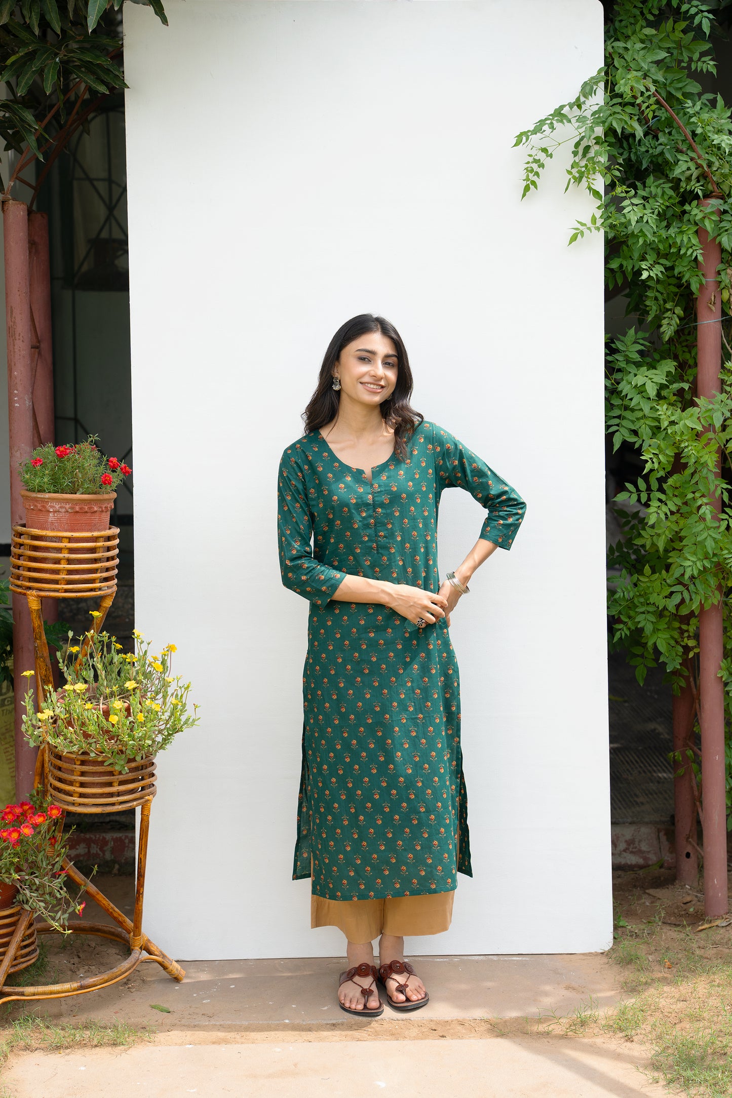 Green Cotton Printed Kurta For Women's