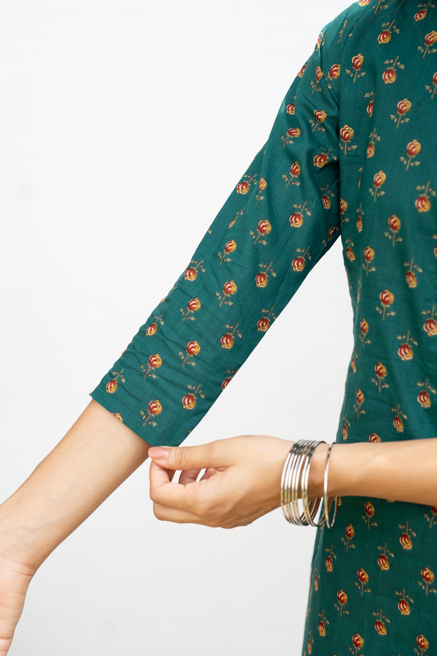 Green Cotton Printed Kurta For Women's