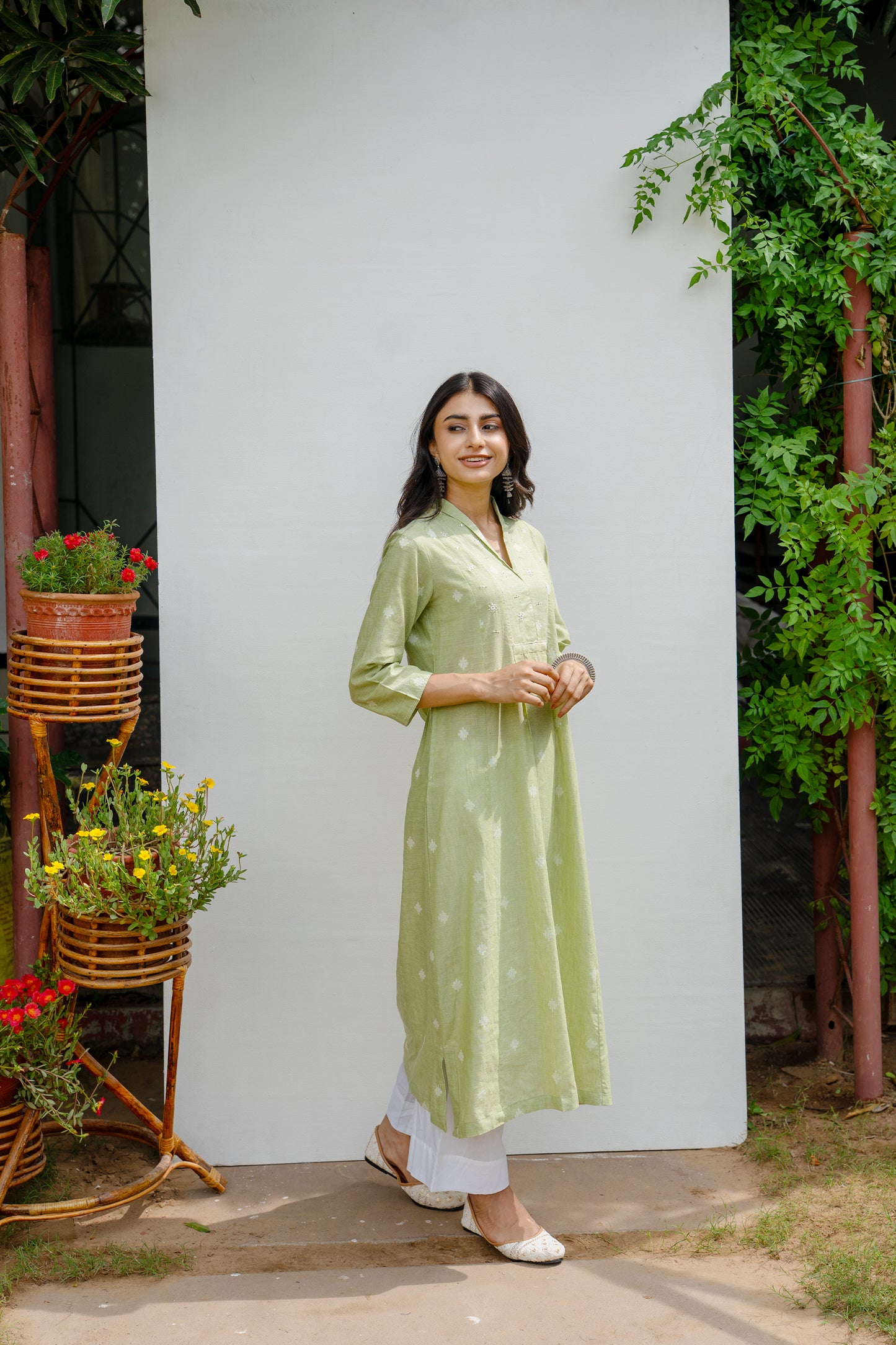 Light Green Cotton Handloom Kurta For Women's