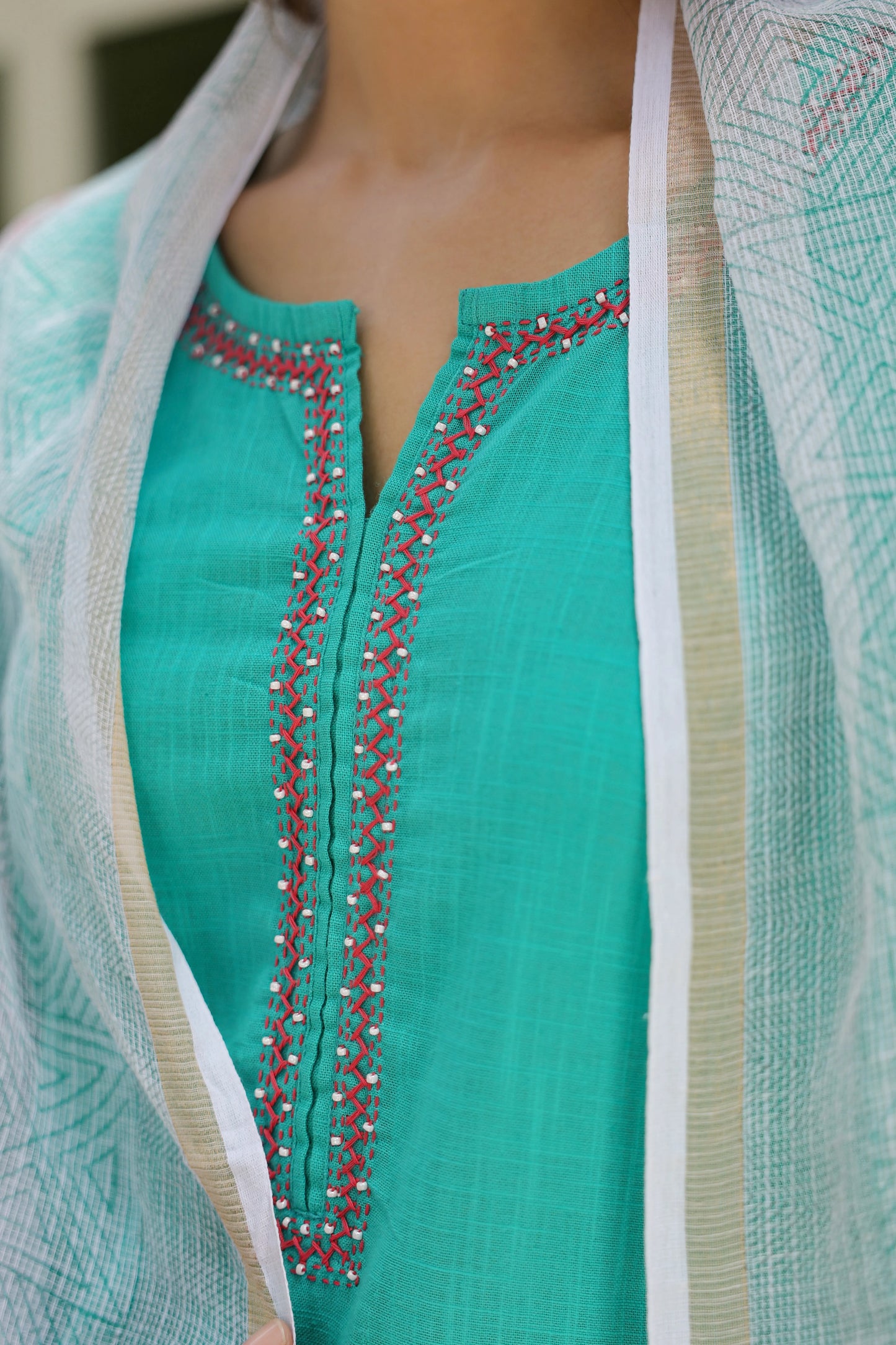 Rama Green Cotton Slub Complete Suit Set For Women's