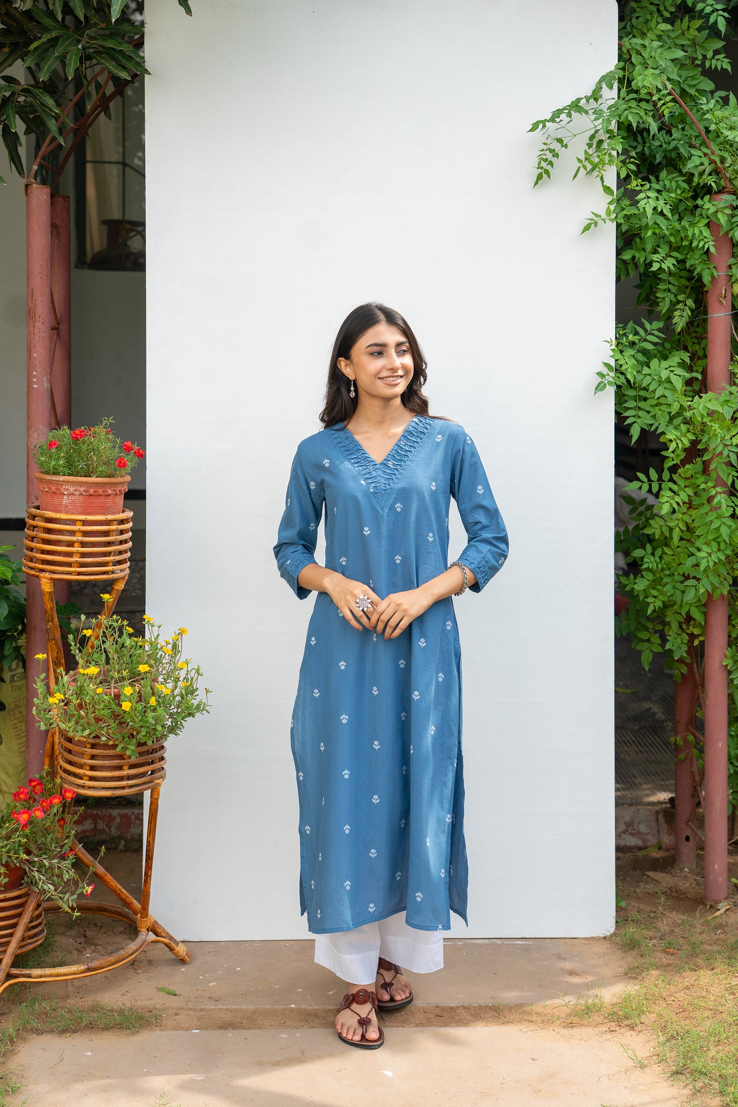 Blue Cotton Handloom Kurta For Women's