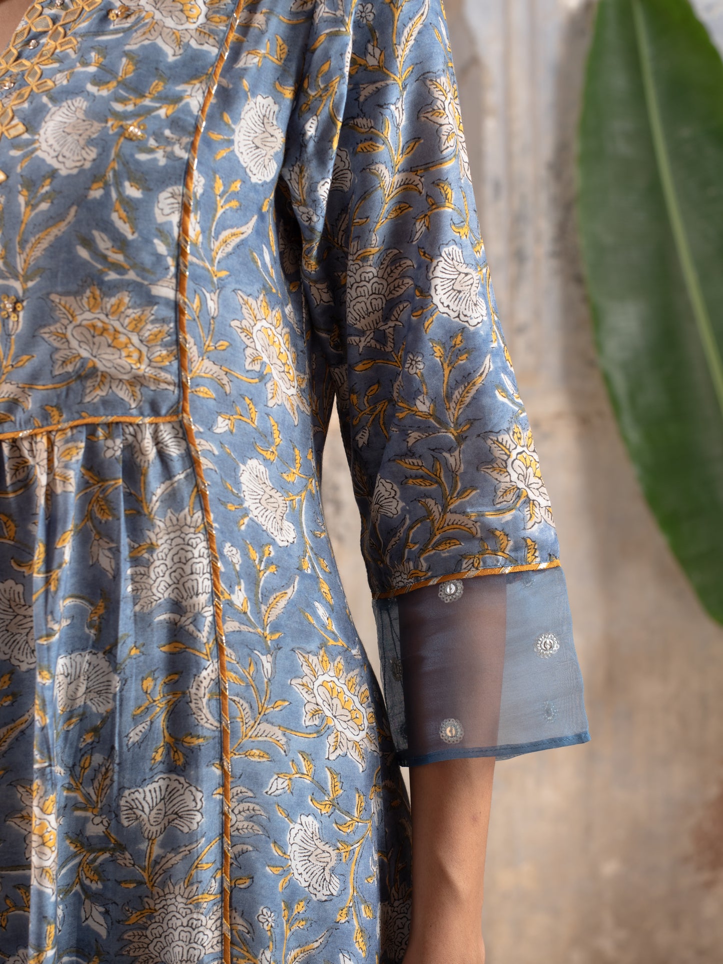 BLUE KURTA PALAZZO MODAL WITH ROUND NECK FULL SET