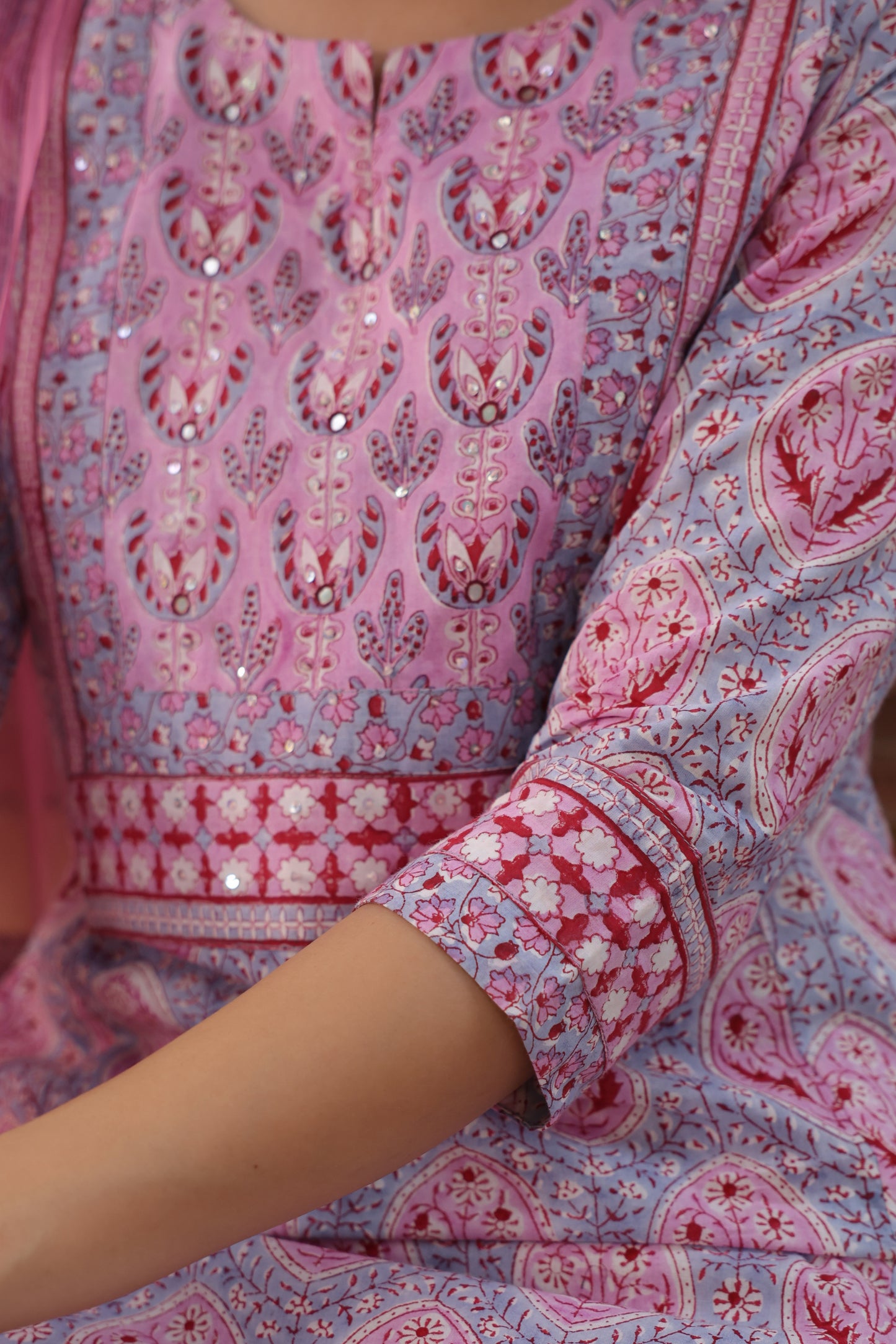 Onion Pink Cotton Handblock Printed Straight Kurta For Women's