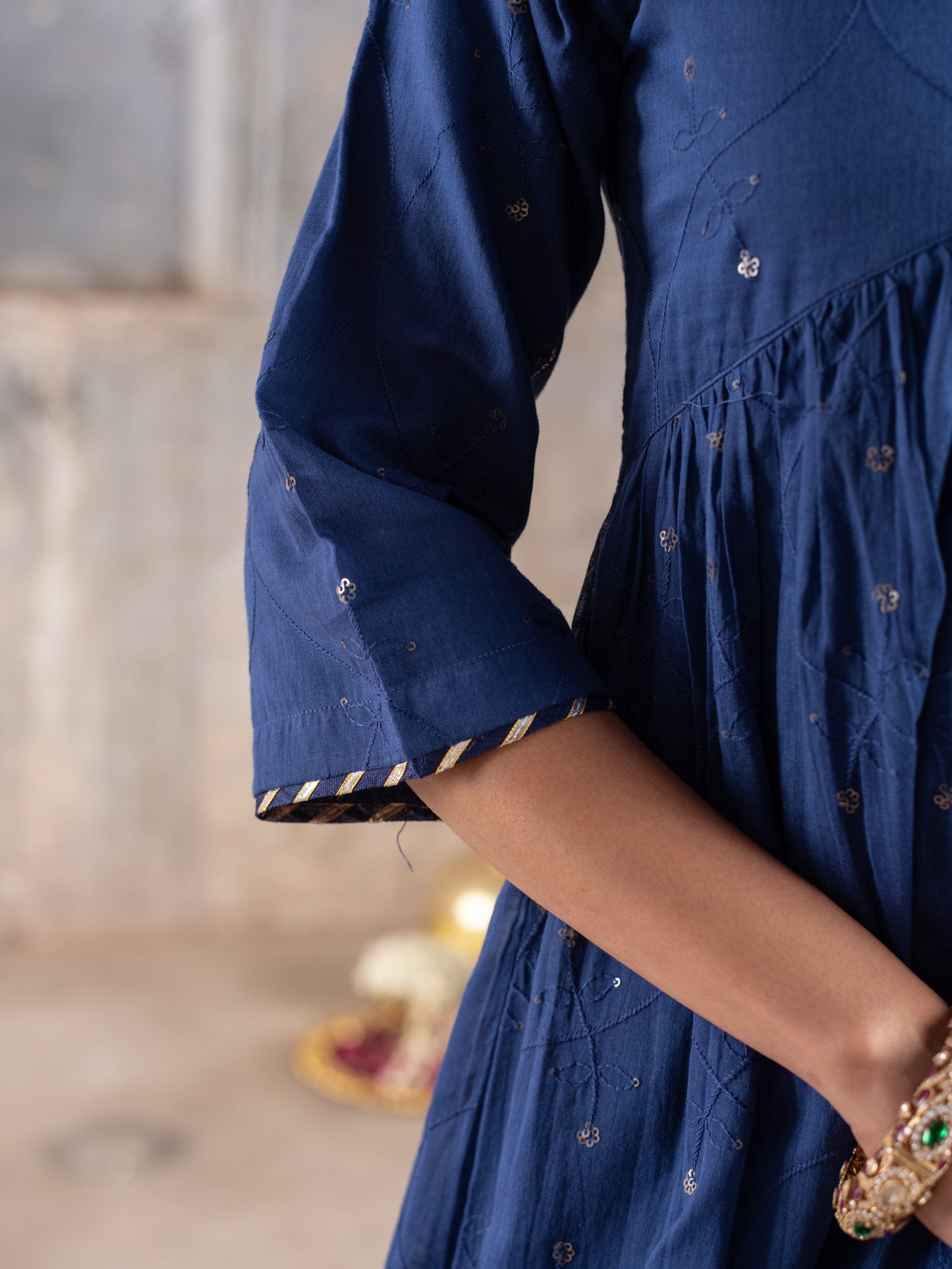 Royal Blue Cotton Complete Suit Set For Women's