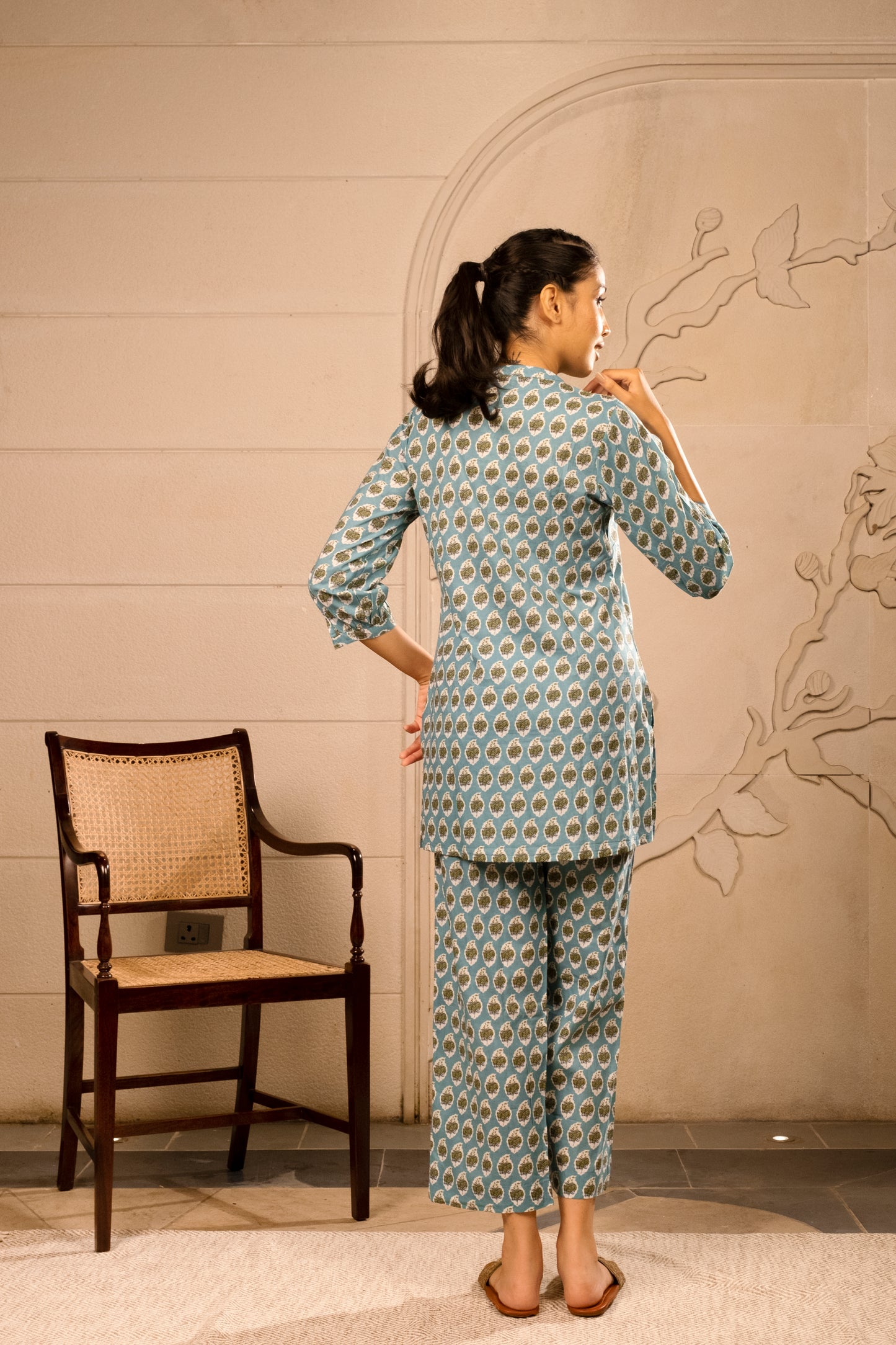 Powder Blue Cotton Co-Ord Set For Women's