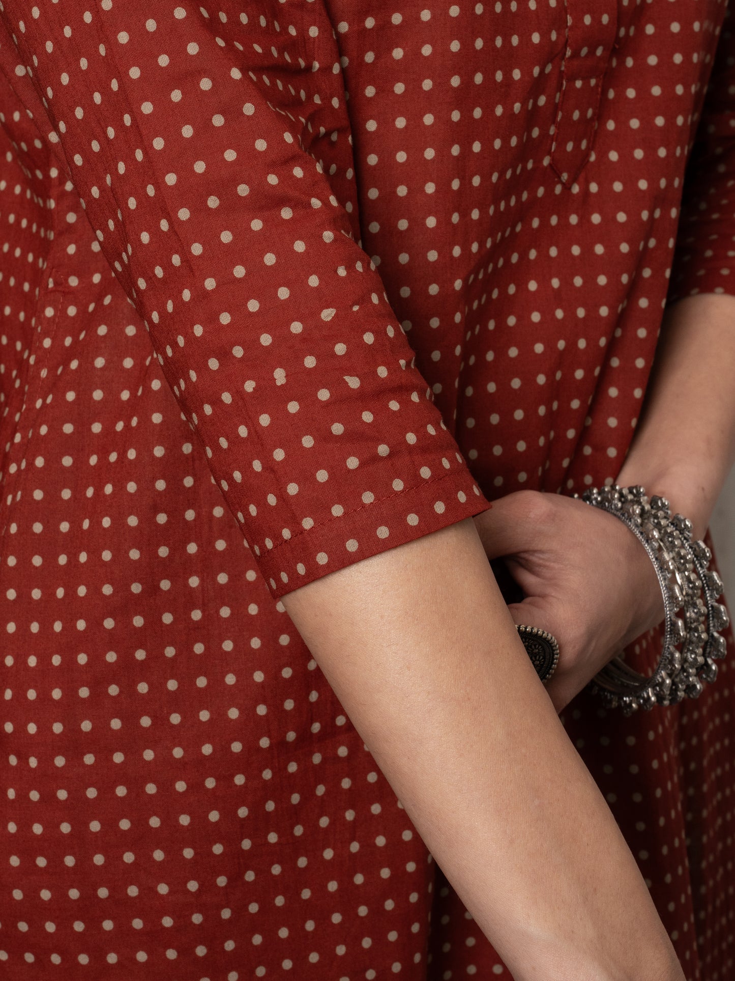 Rust -cotton-Round With Collar neck-printed-kurta-for-womens