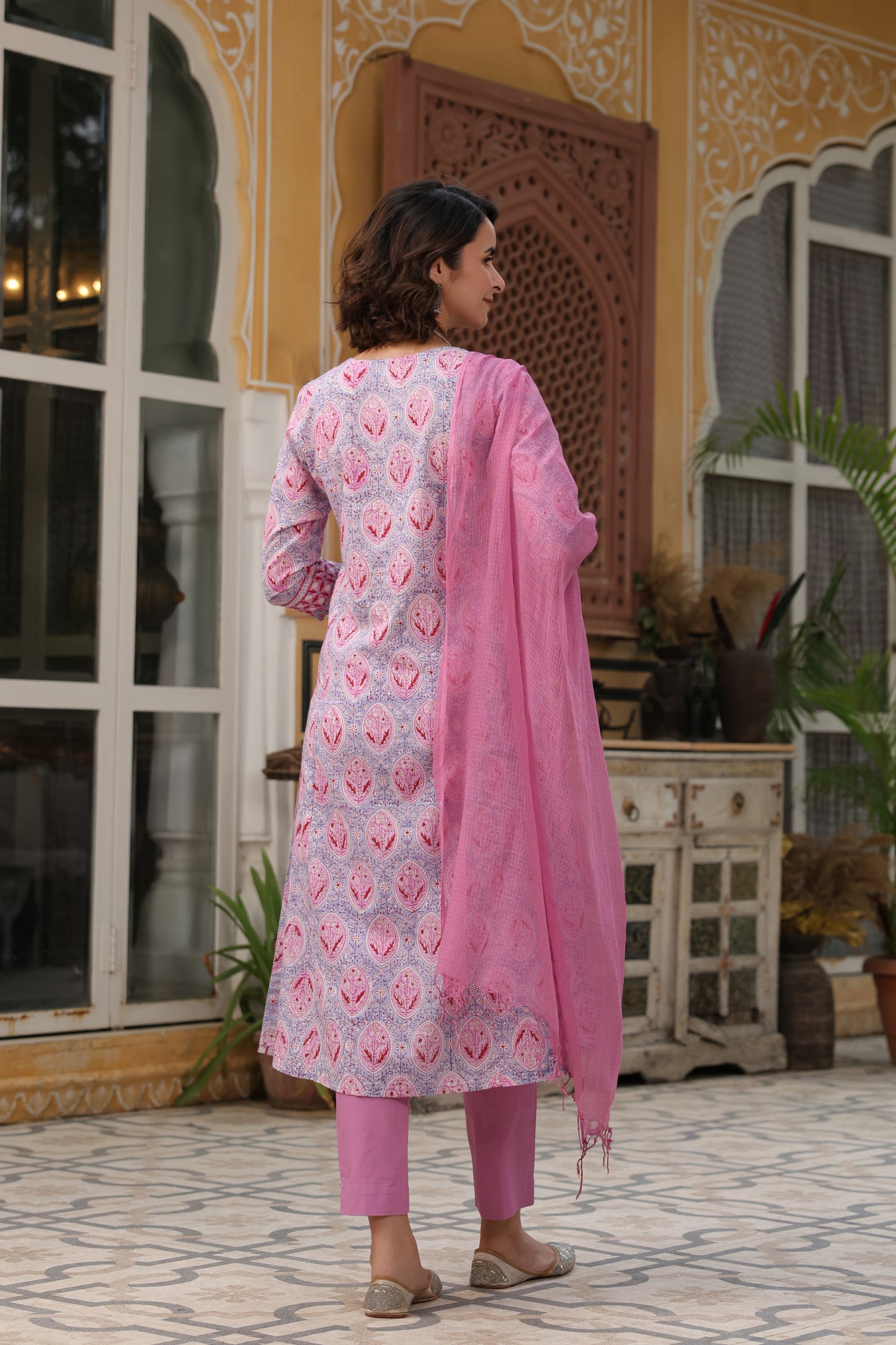 Onion Pink Cotton Handblock Printed Straight Kurta For Women's