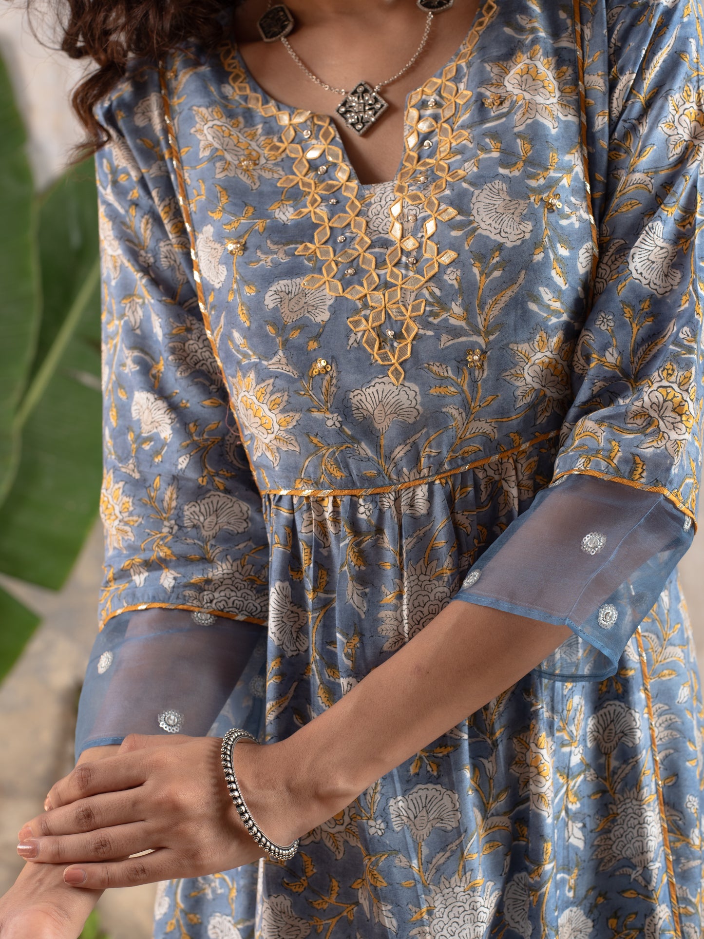 BLUE KURTA PALAZZO MODAL WITH ROUND NECK FULL SET