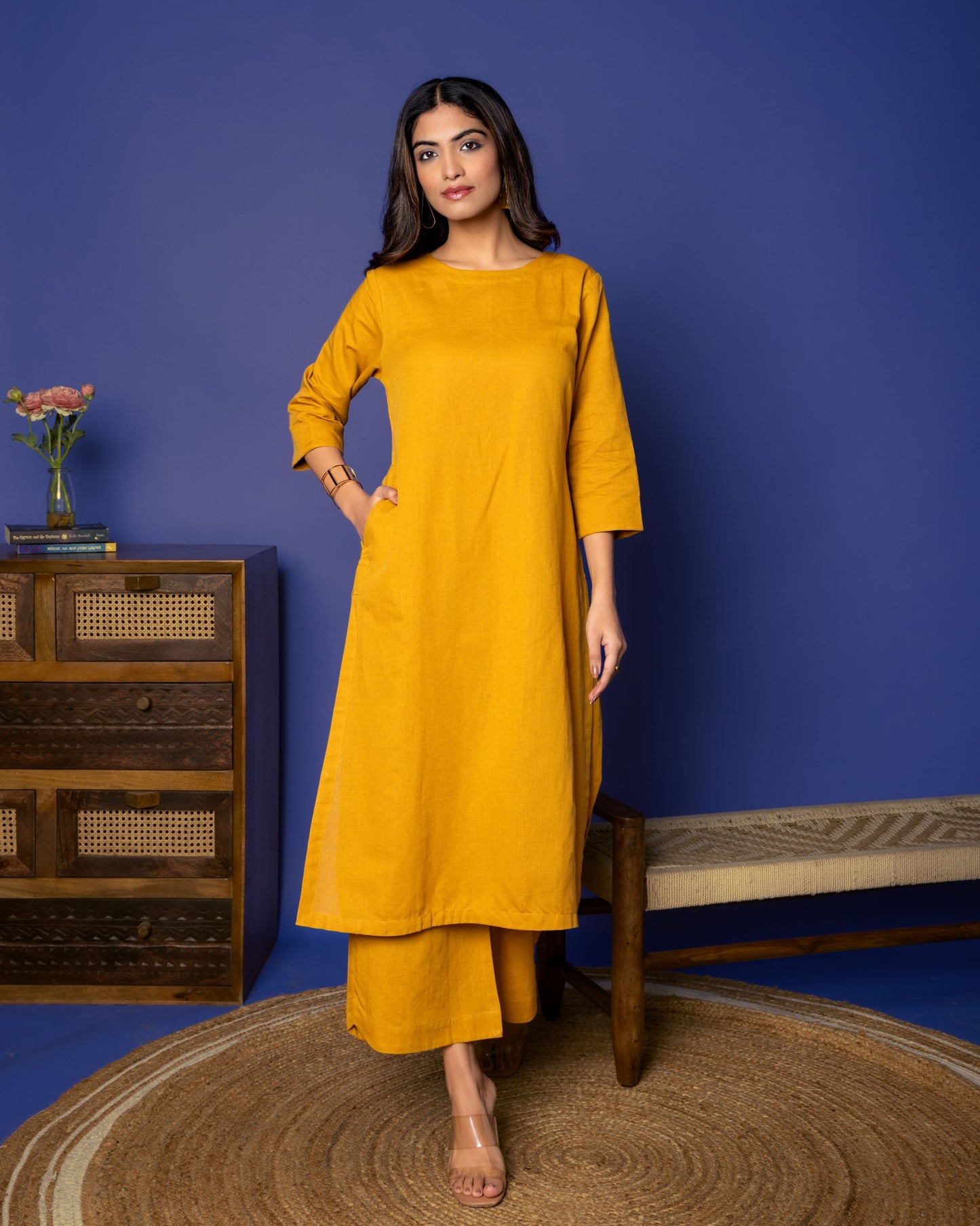 MUSTARD COTTON LINEN DUPATTA ALL OVER PRINTED FULL SET