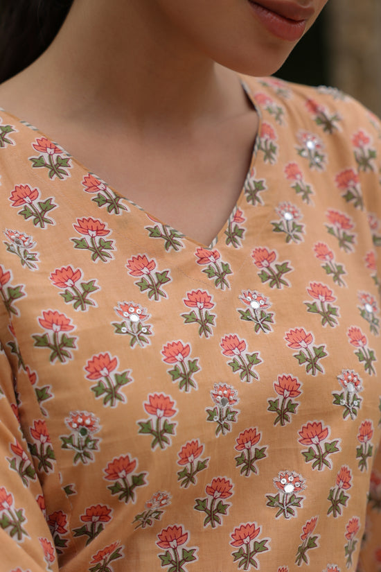 Yellow Cotton Printed Straight Kurta For Women's