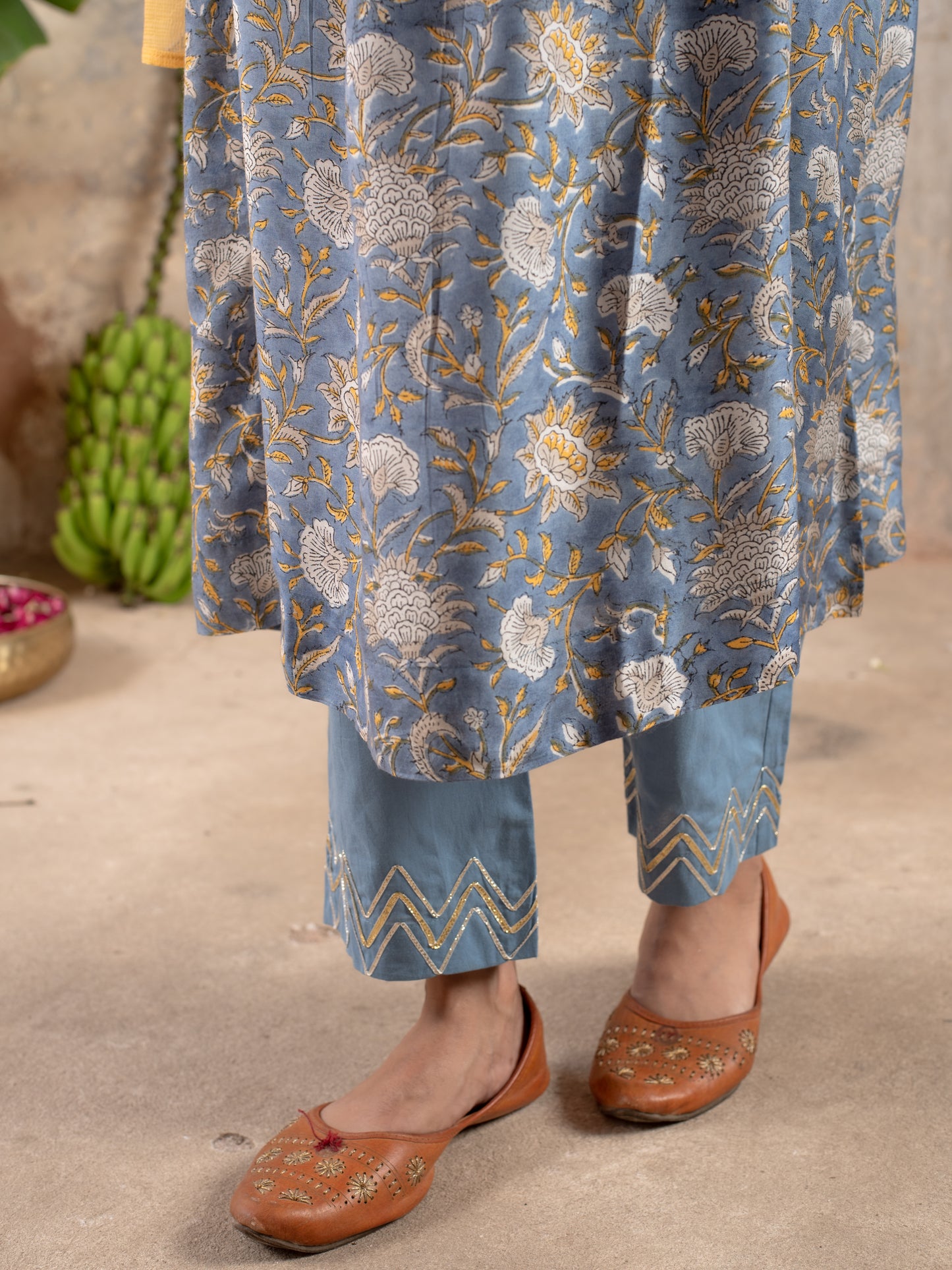 BLUE KURTA PALAZZO MODAL WITH ROUND NECK FULL SET