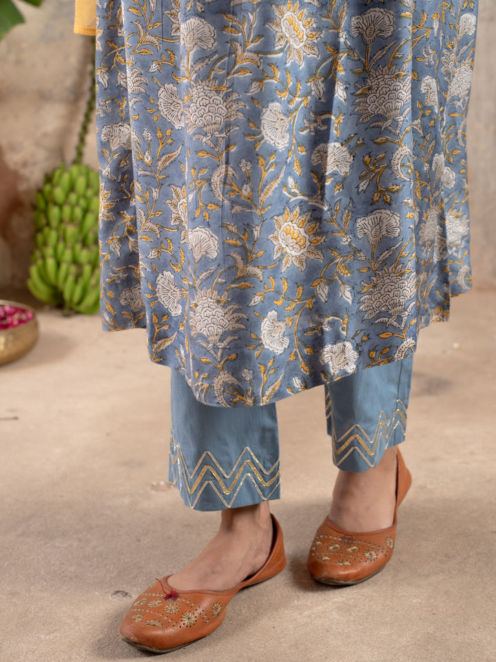 BLUE KURTA PALAZZO MODAL WITH ROUND NECK FULL SET