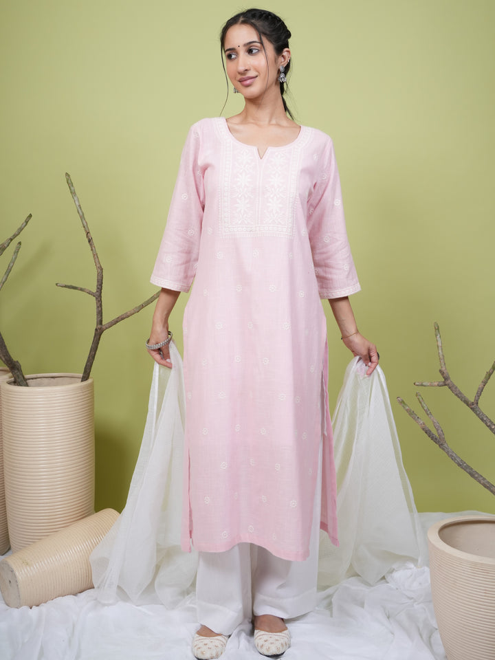 Pastel Pink Cotton Slub Kurta For Women's