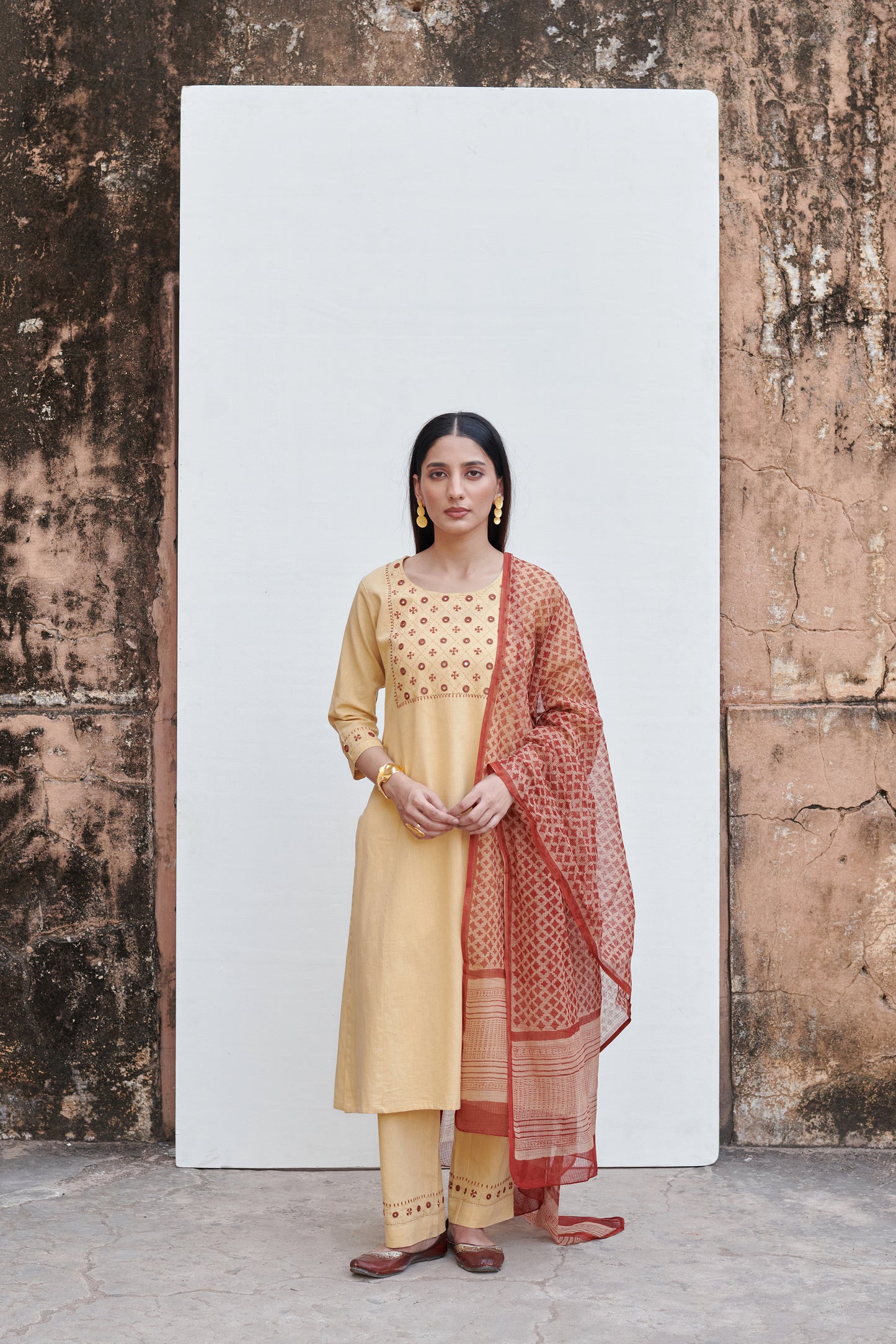 Warm Mustard Yellow Cotton Flex Kurta Pant Set