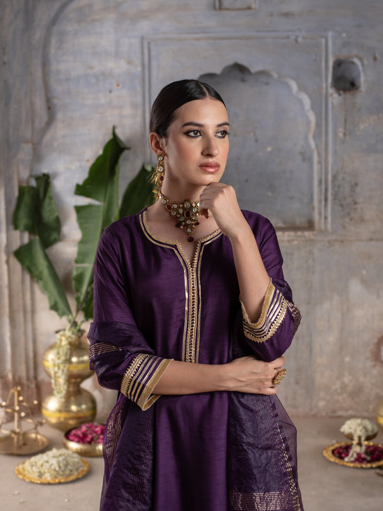 Deep Purple Silk Complete Suit Set For Women's