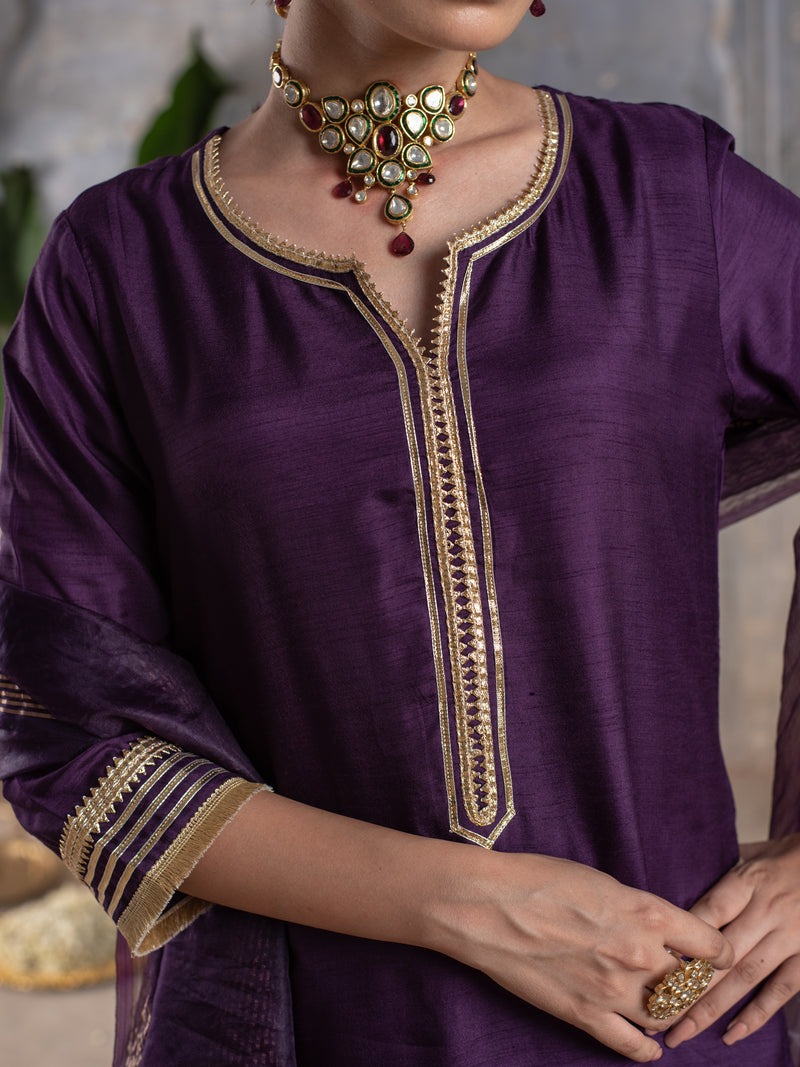 Deep Purple Silk Complete Suit Set For Women's
