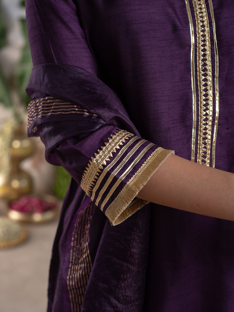 Deep Purple Silk Complete Suit Set For Women's